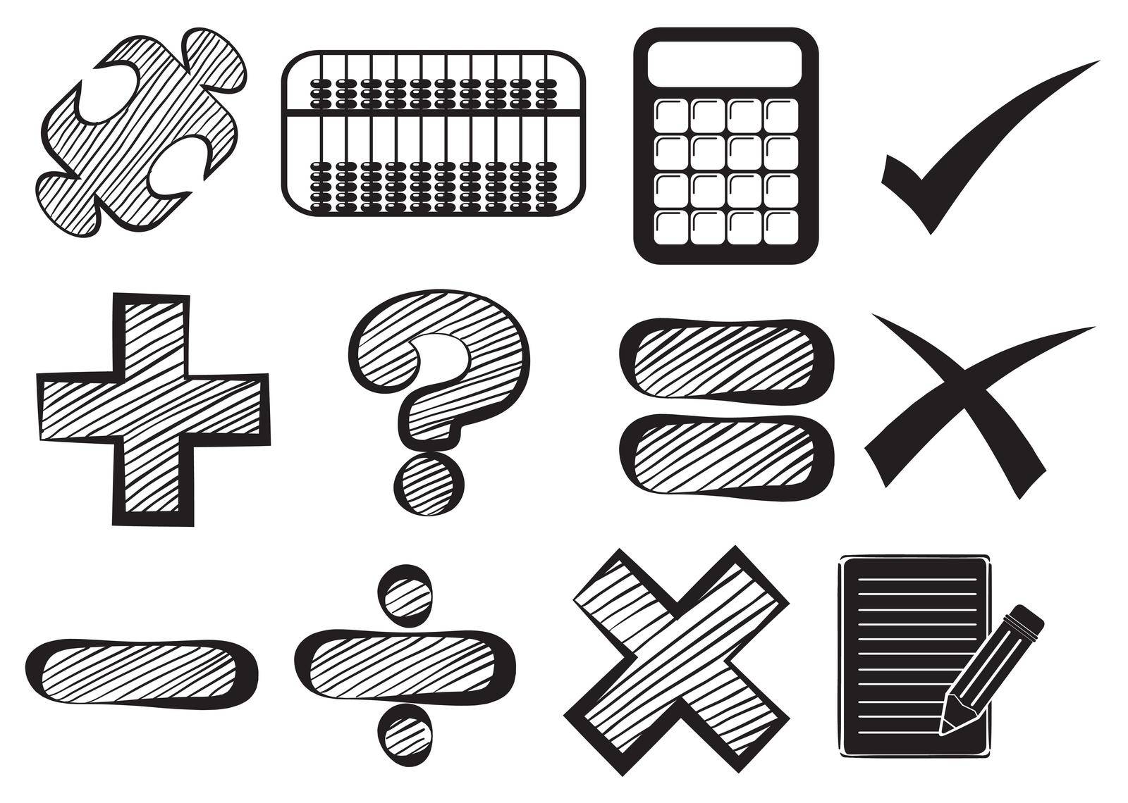 Doodle design of the different math operations on a white background