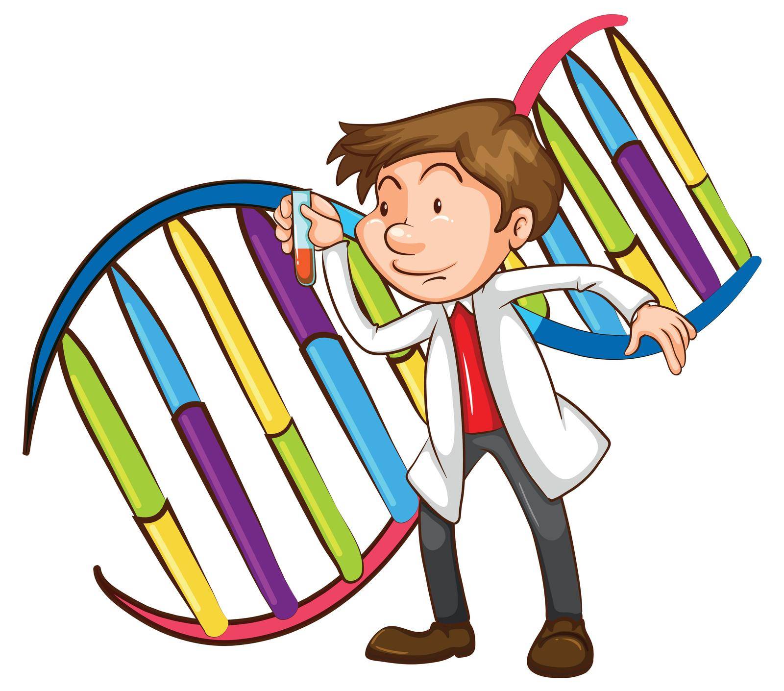 Illustration of a scientist and DNA