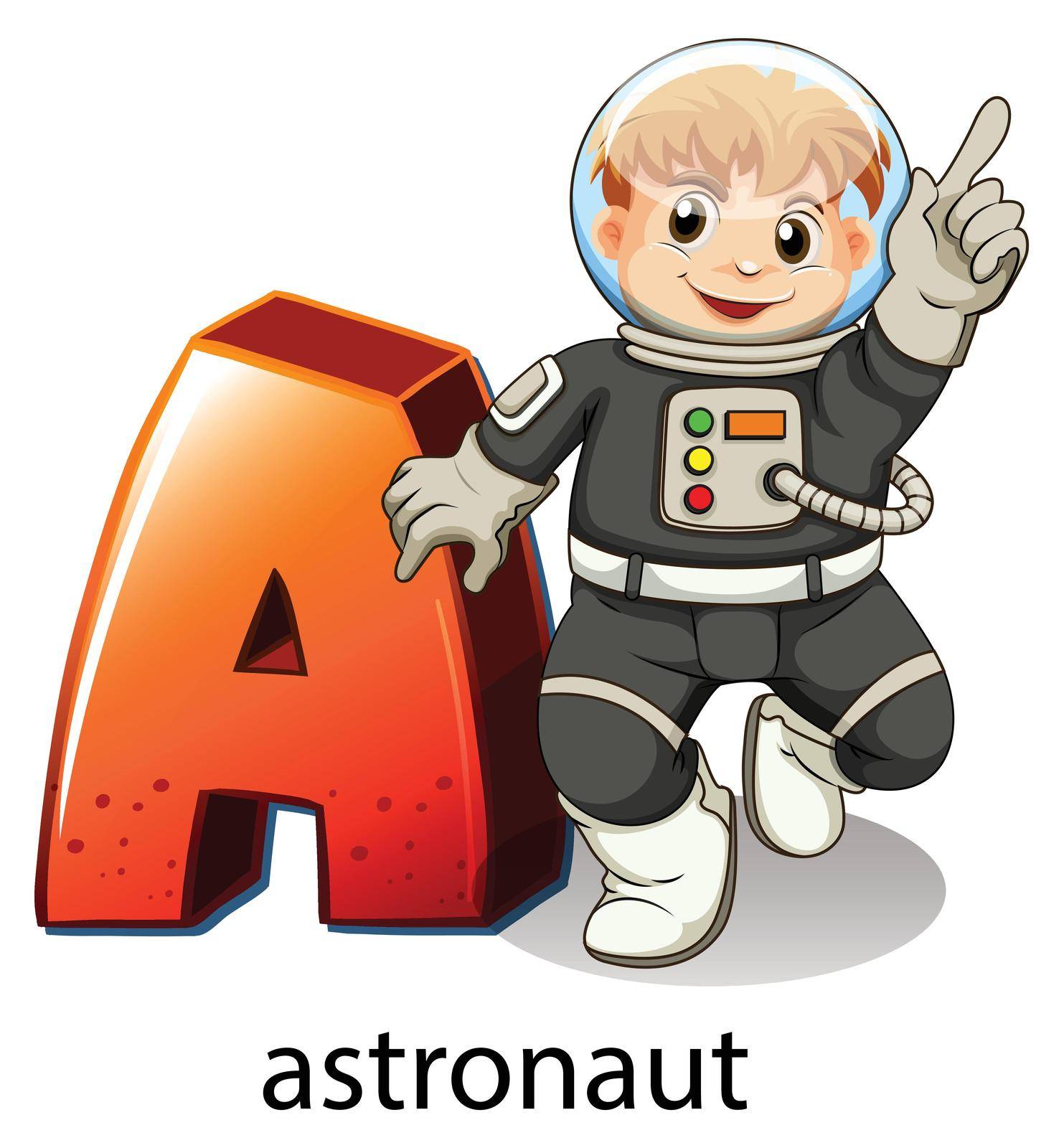 Illustration of a letter A for astronaut on a white background