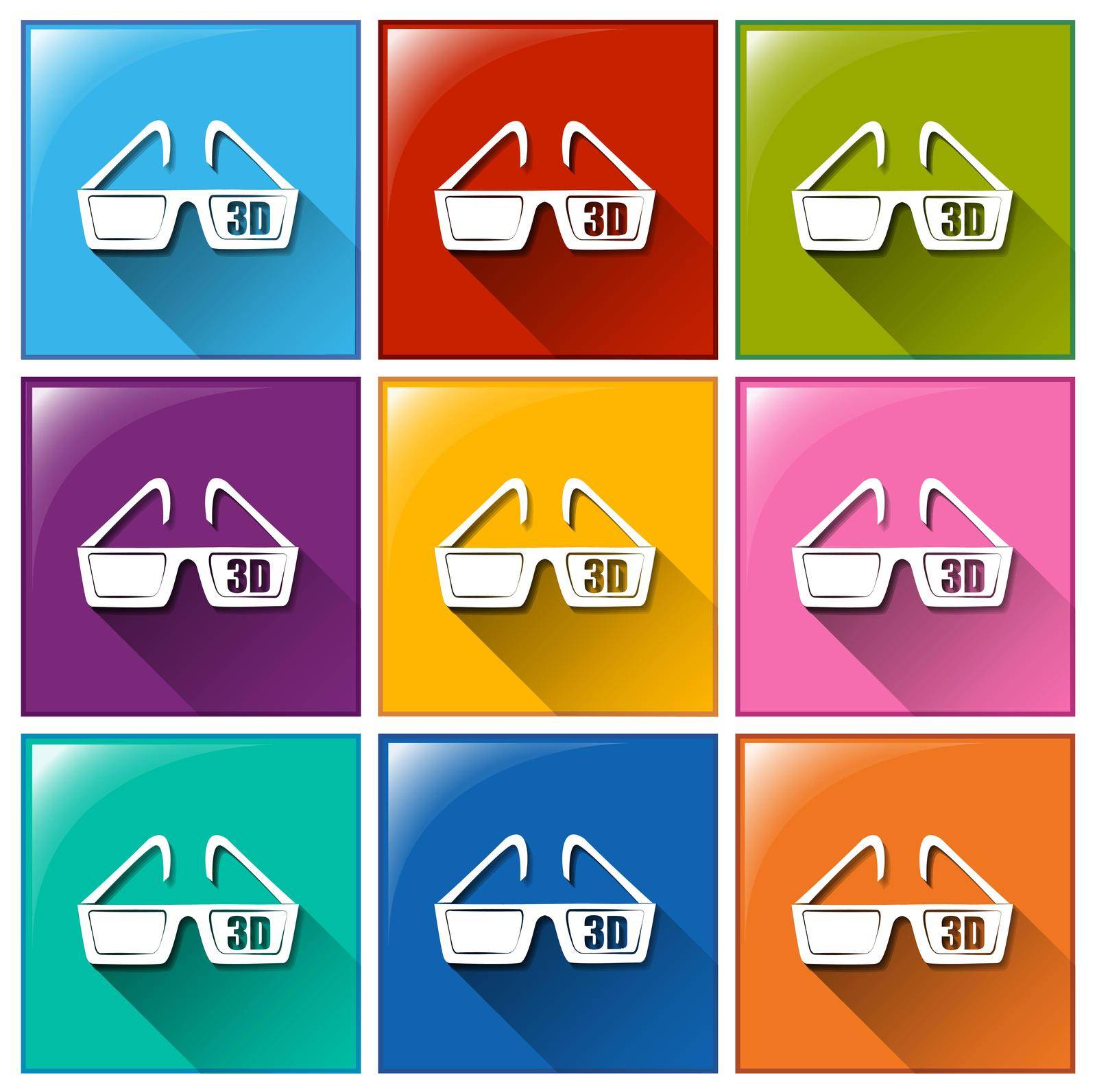 Illustration of the icons with movie 3D eyewear on a white background