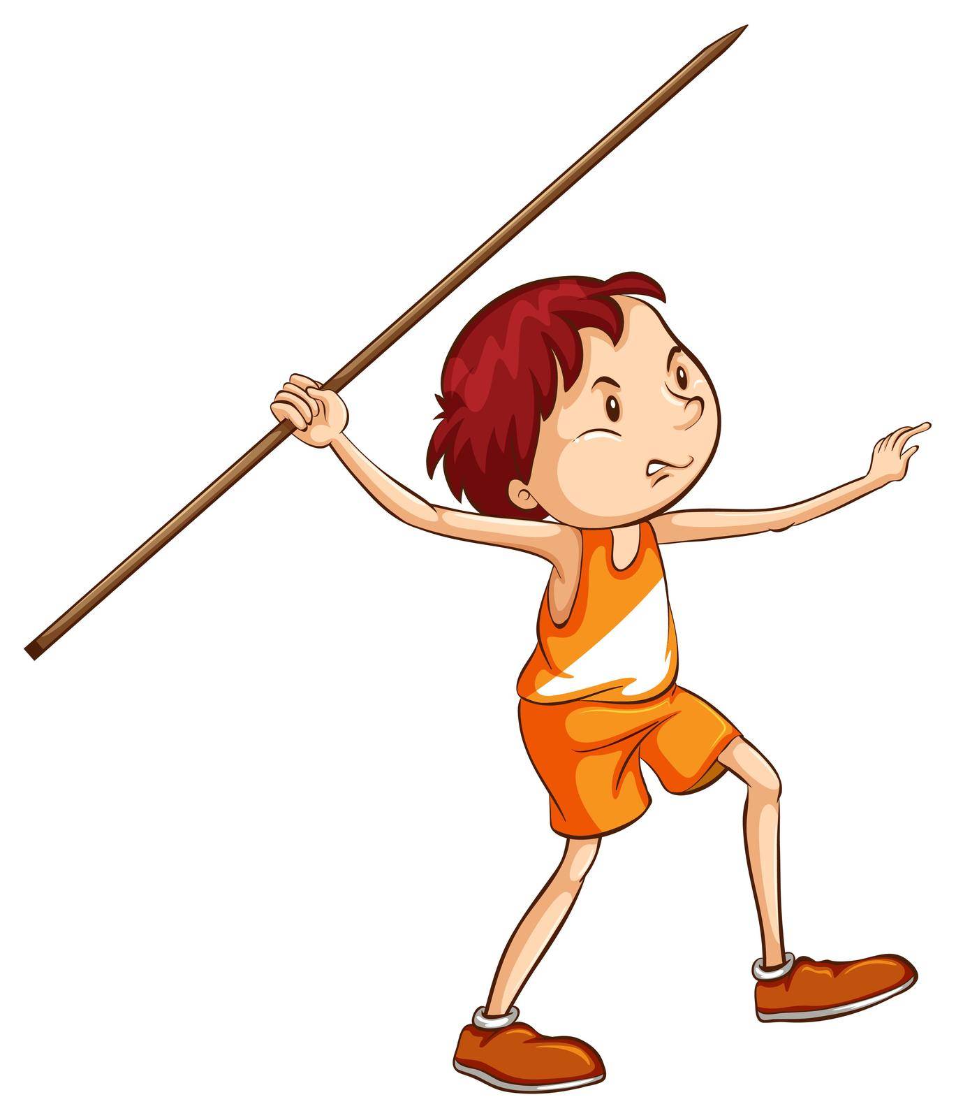 Illustration of a coloured sketch of a boy holding a stick on a white background