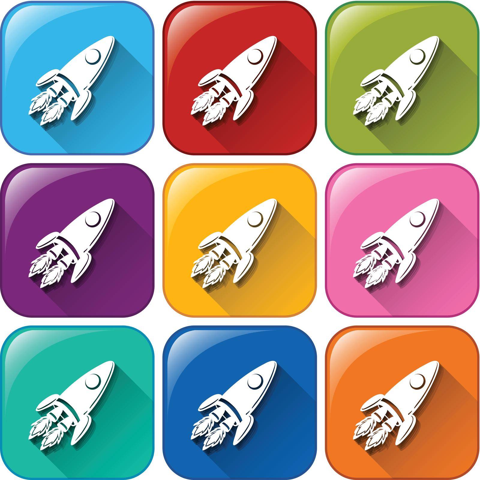 Illustration of the icons with rockets on a white background