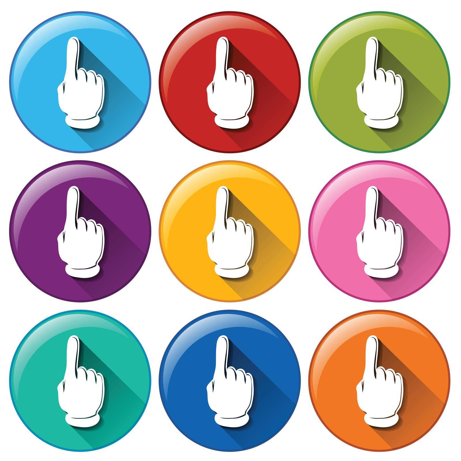 Buttons with fingers pointing upwards on a white background