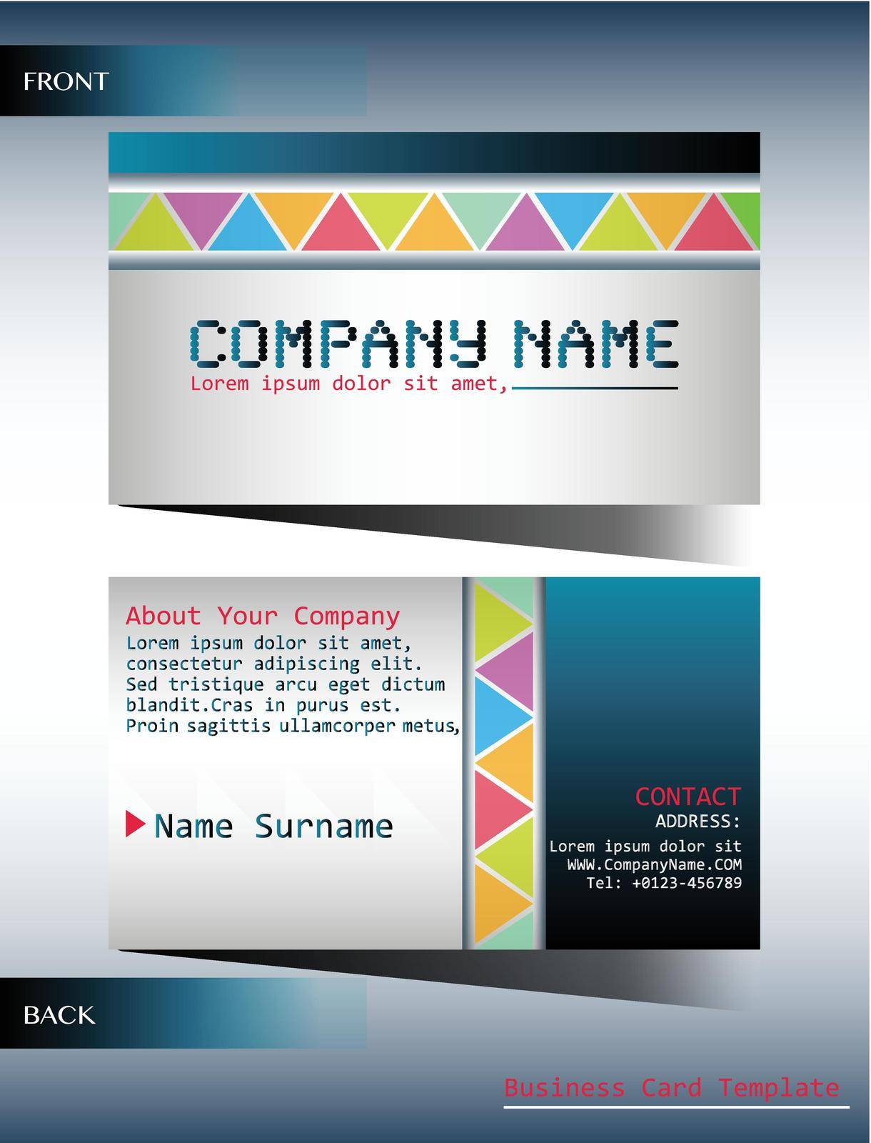 Template of business card both front and back view