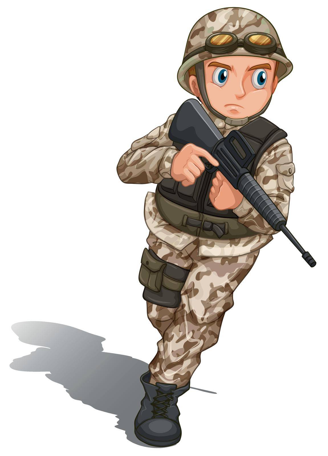 Illustration of a brave soldier with a gun on a white background