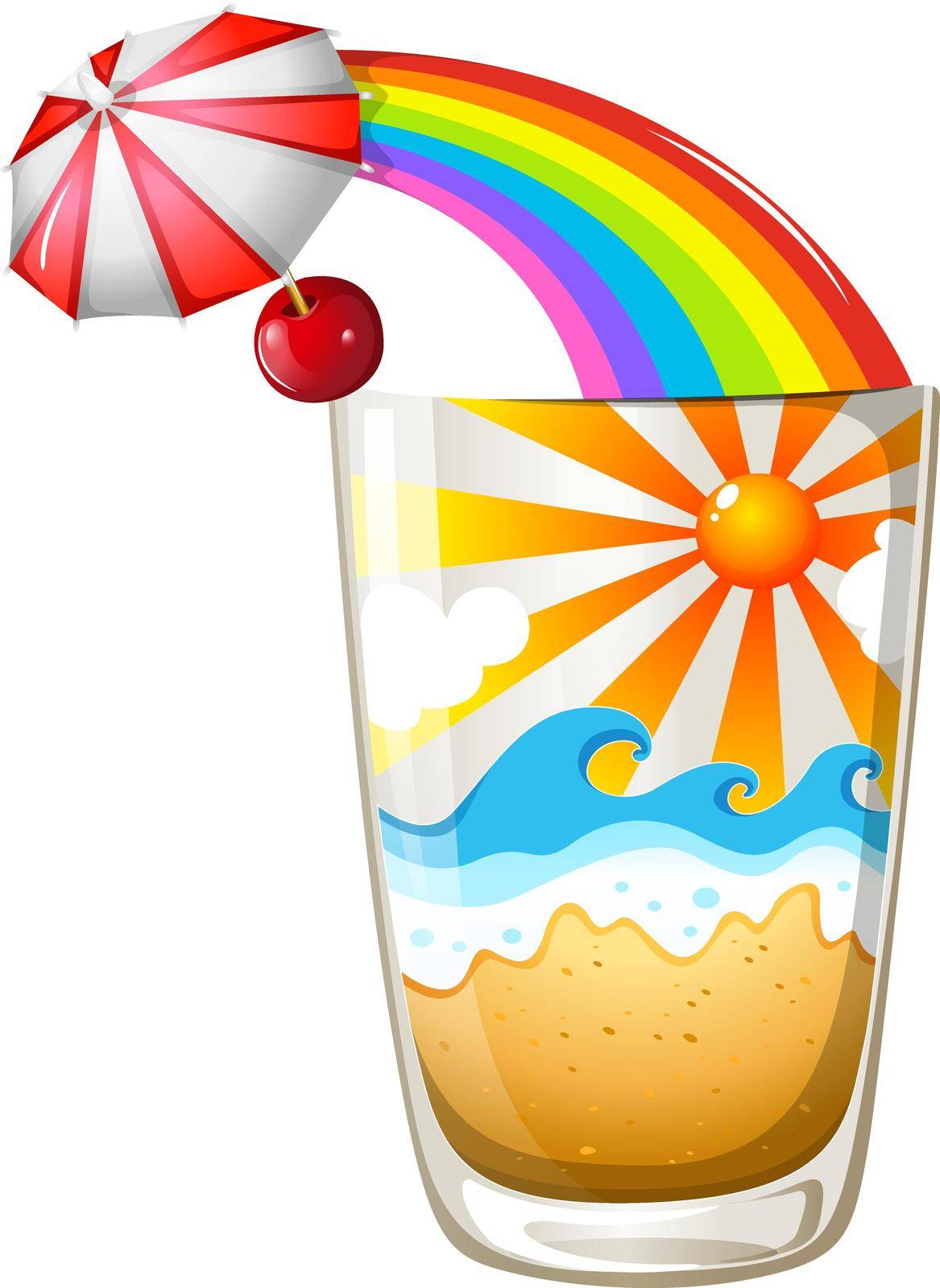 Illustration of a glass with a summer template on a white background