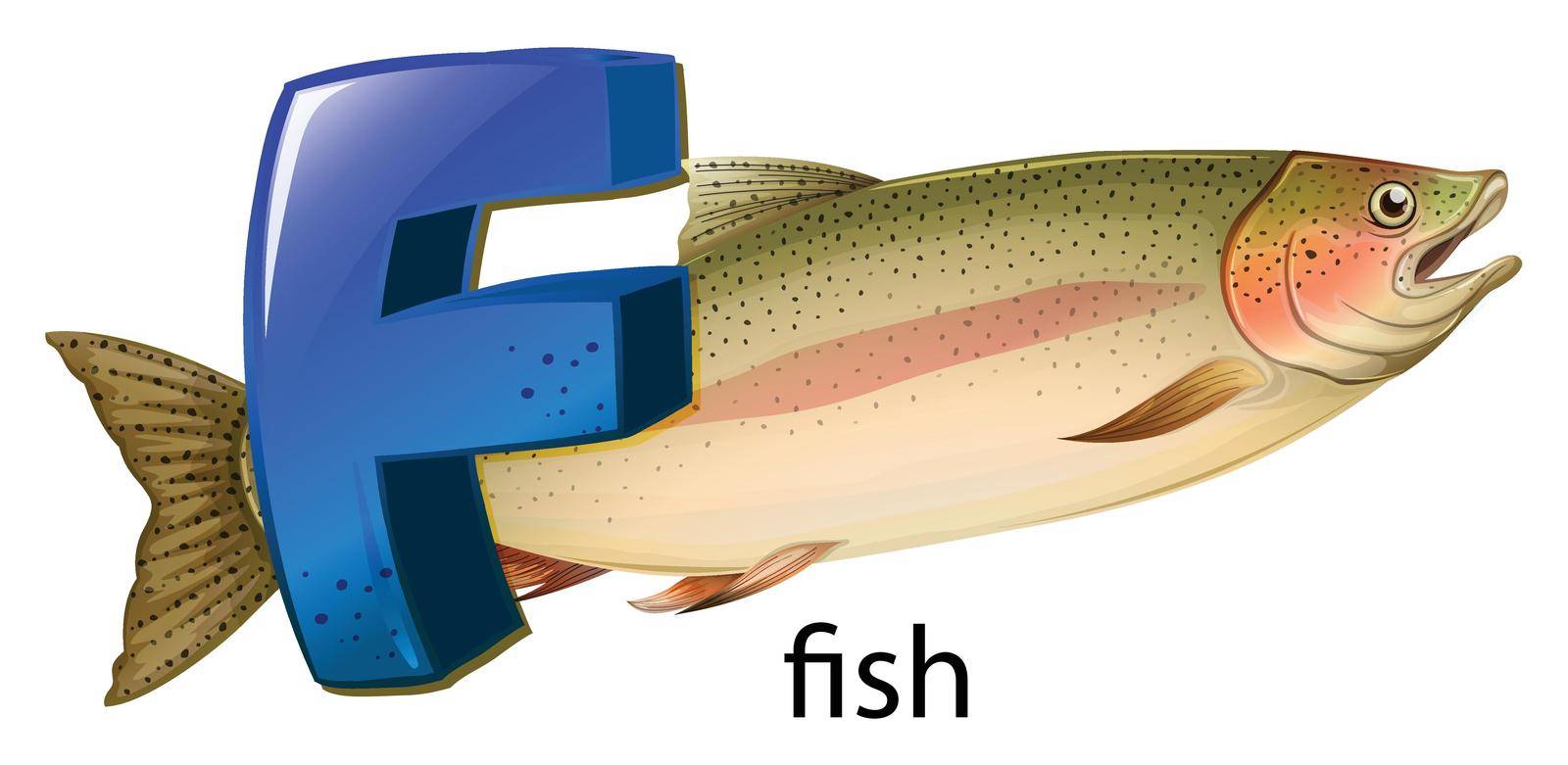 Illustration of a letter F for fish on a white background