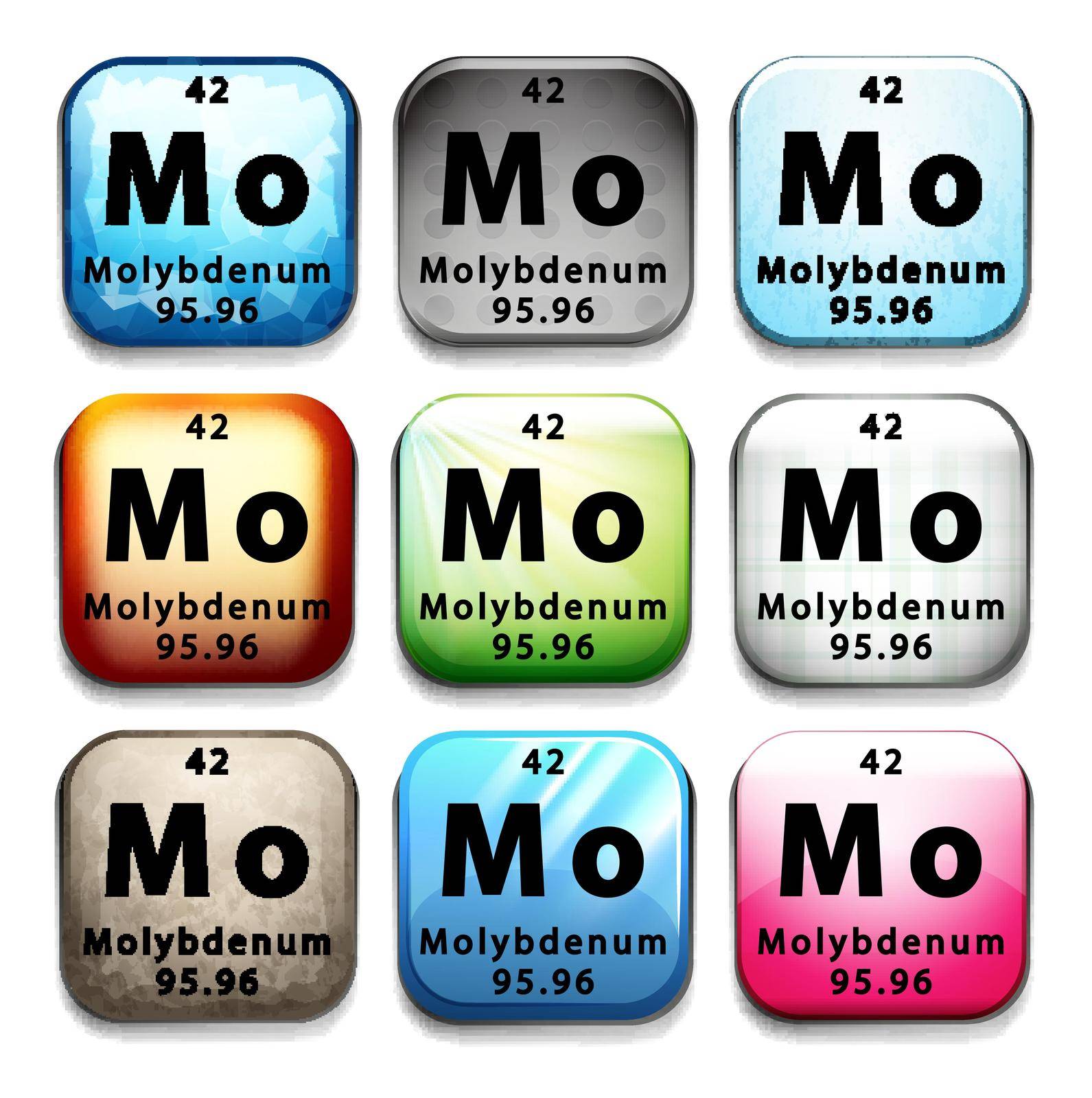 A periodic table showing Molybdenum on a white background