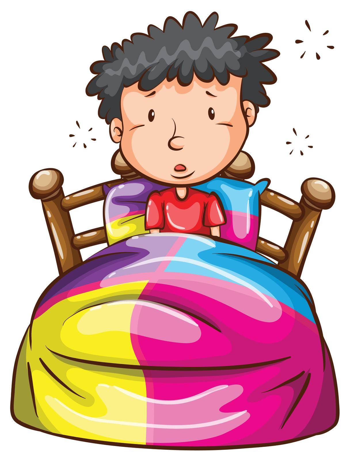 Illustration of a boy at the bed on a white background