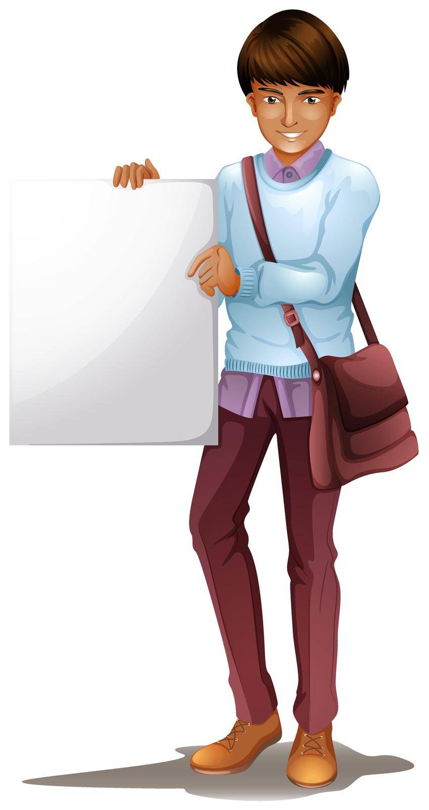 Illustration of a boy holding an empty board on a white background