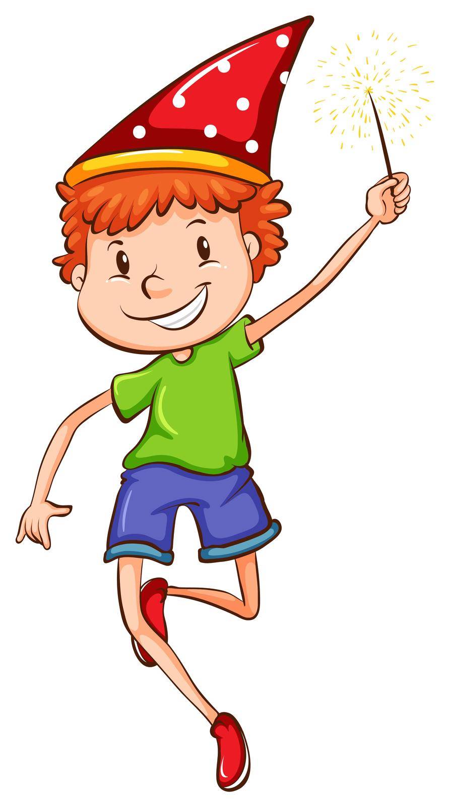 Illustration of a simple sketch of a boy celebrating on a white background
