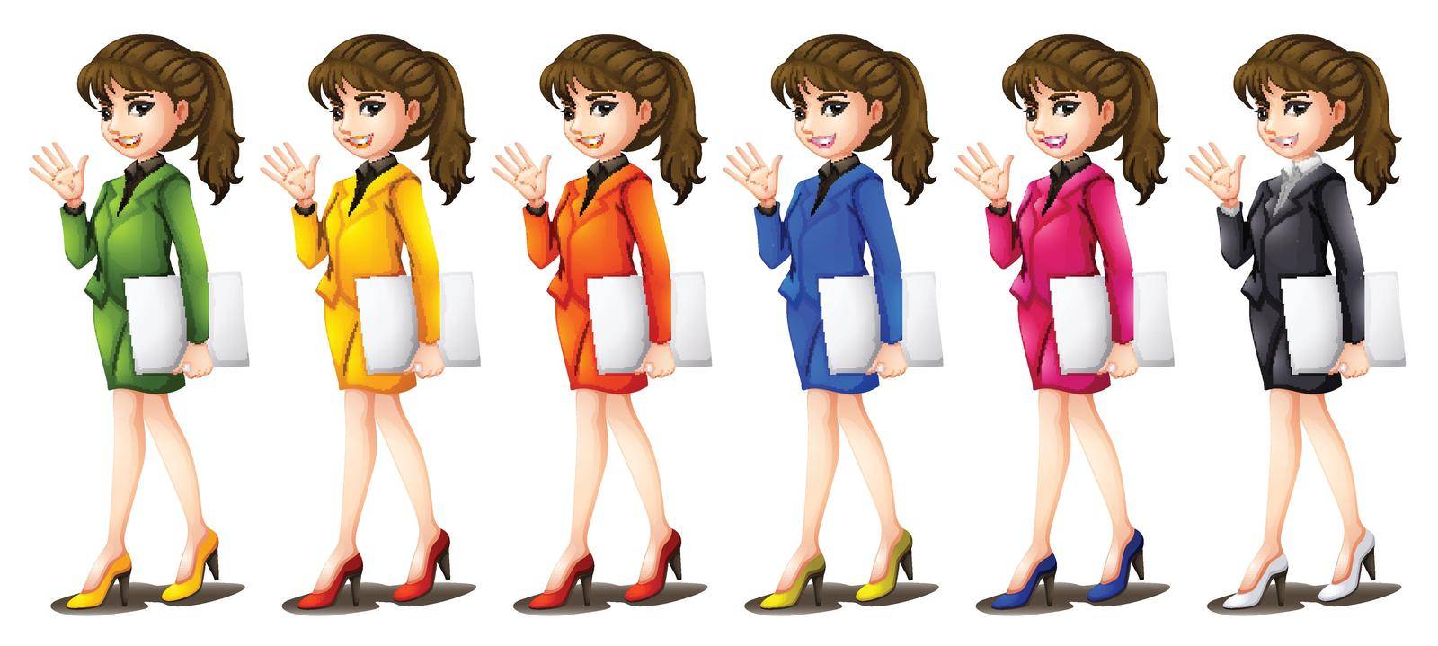 Illustration of the office workers in different uniforms on a white background
