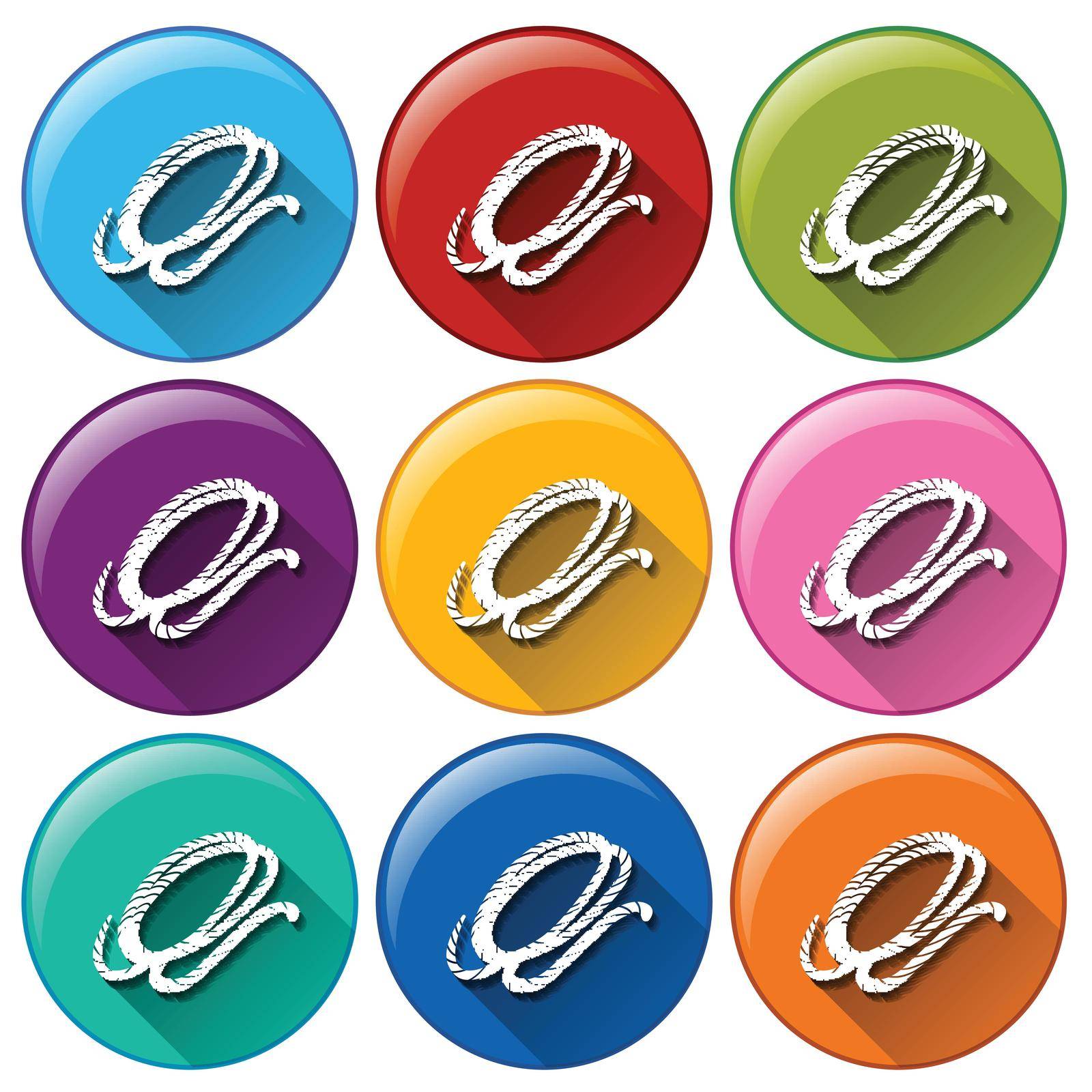 Illustration of the round buttons with a camping rope on a white background