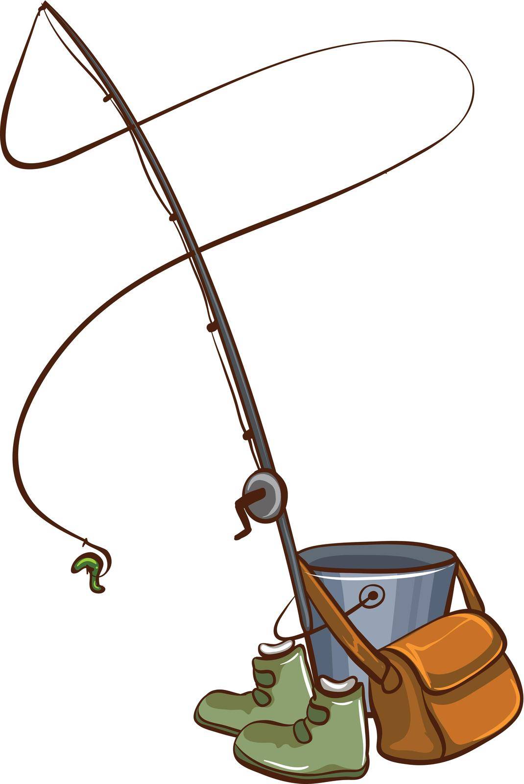 Materials used for fishing on a white background