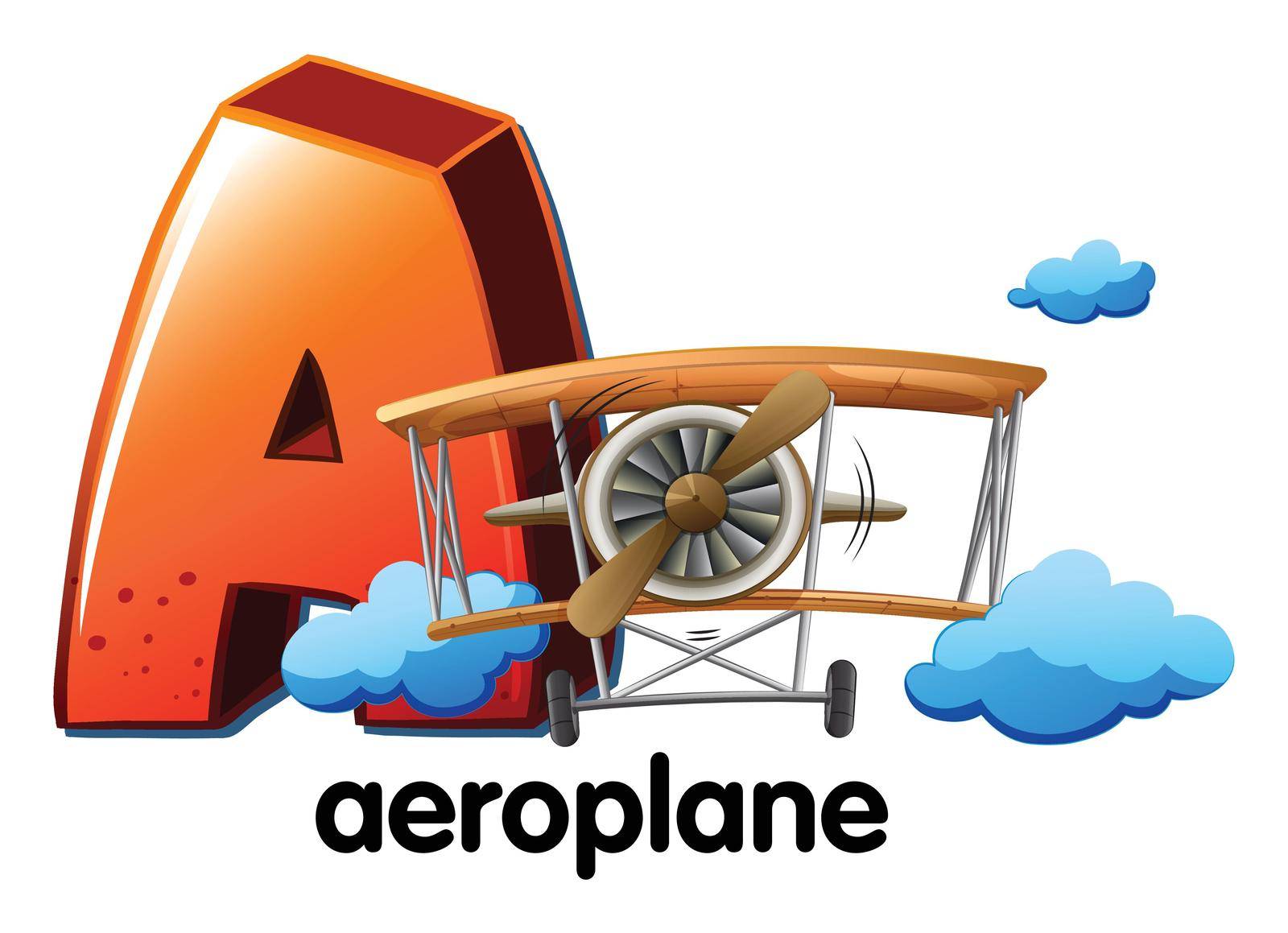 Illustration of letter A for aeroplane on a white background