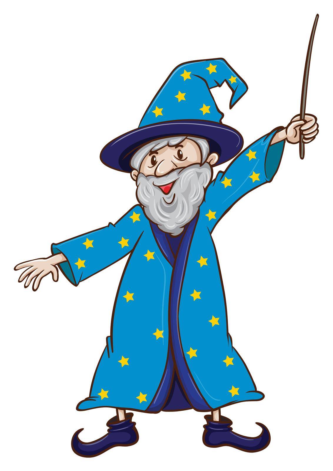 Illustration of a close up wizard with a wand