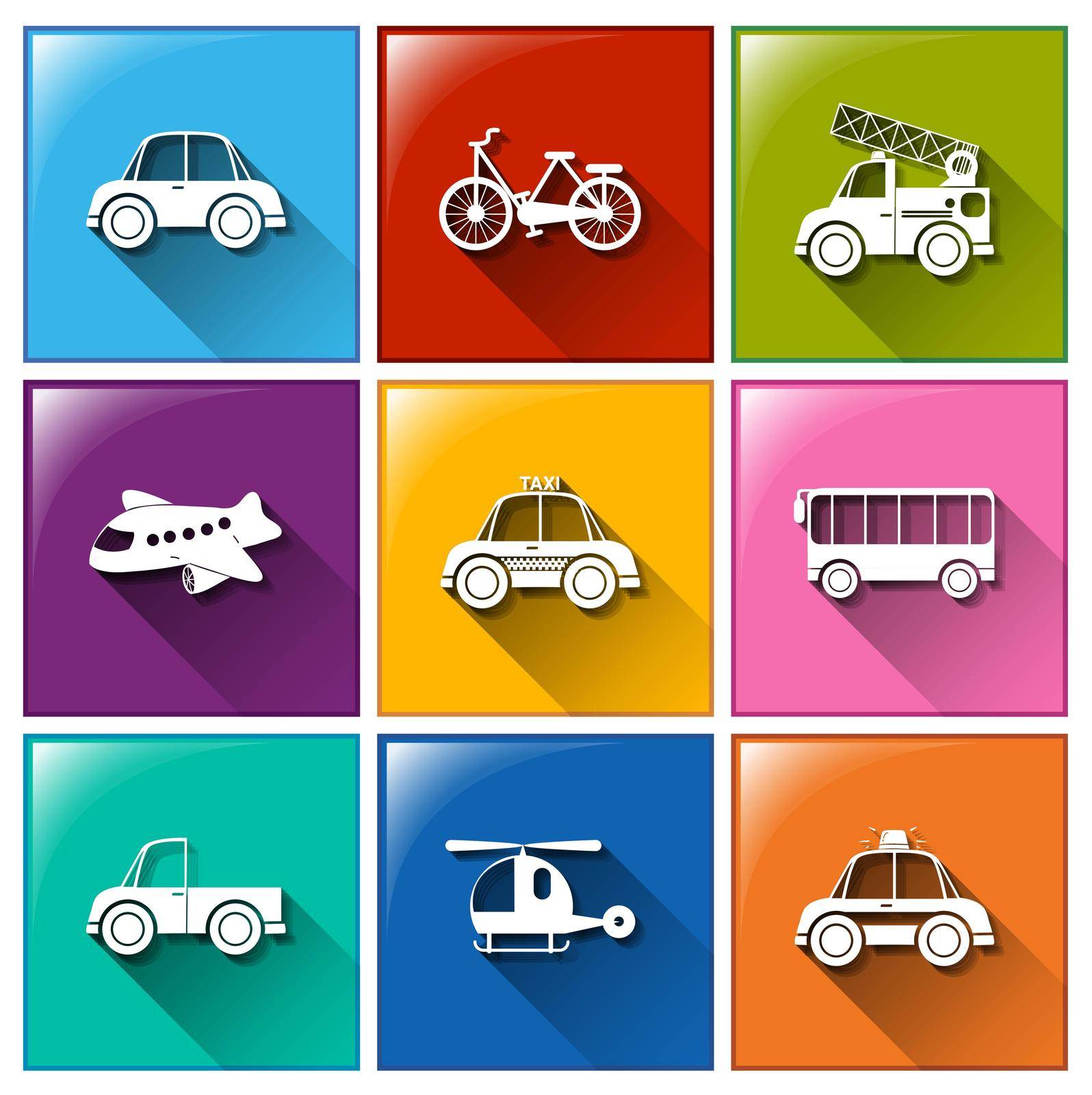 Illustration of the icons with the different transportations on a white background