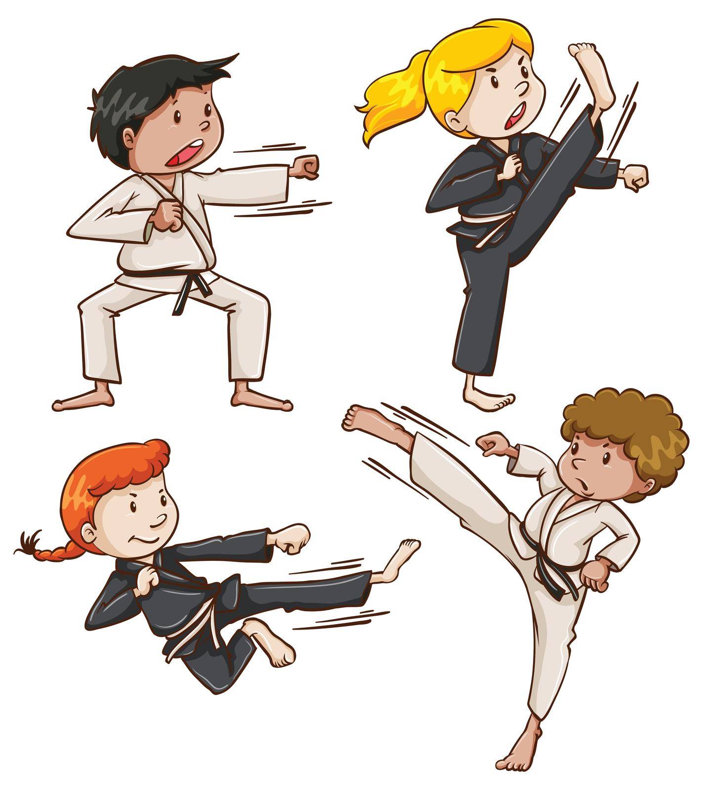 Illustration of the simple sketch of people engaging in martial arts on a white background