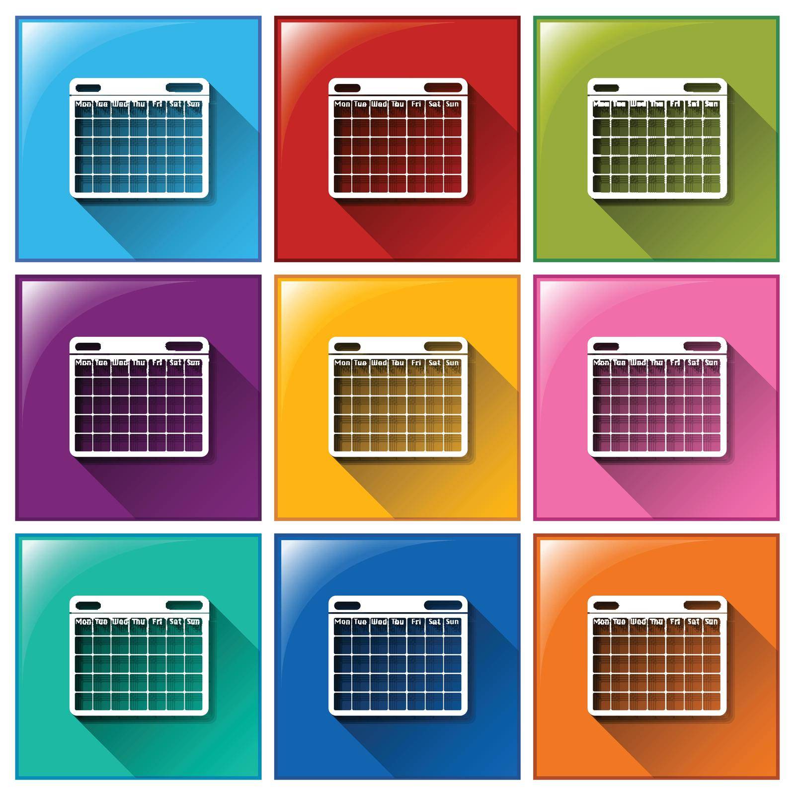 Colourful calendar icons on a white background