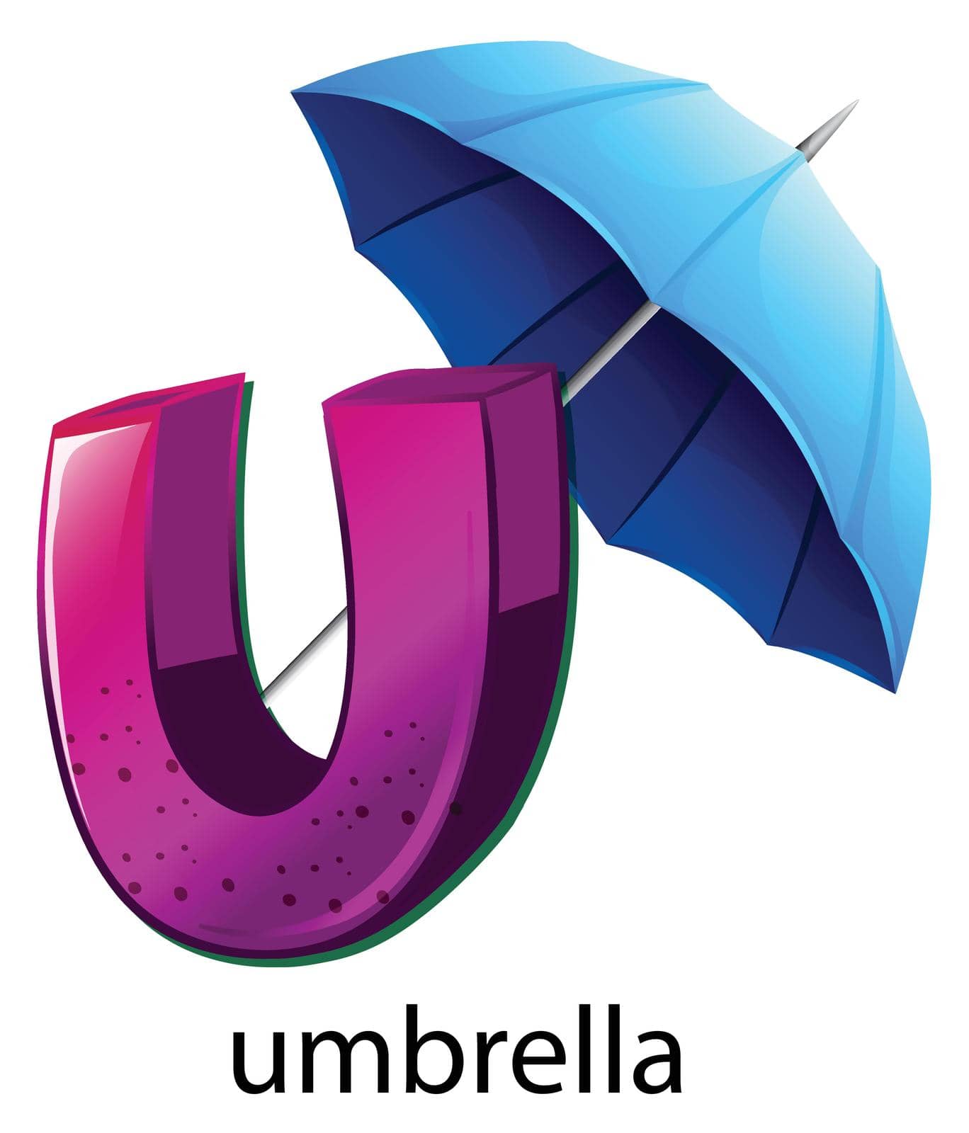Illustration of a letter U for umbrella on a white background