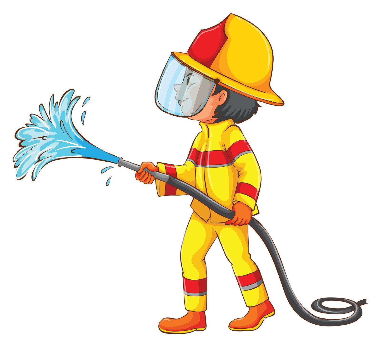 Illustration of a drawing of a fireman on a white background