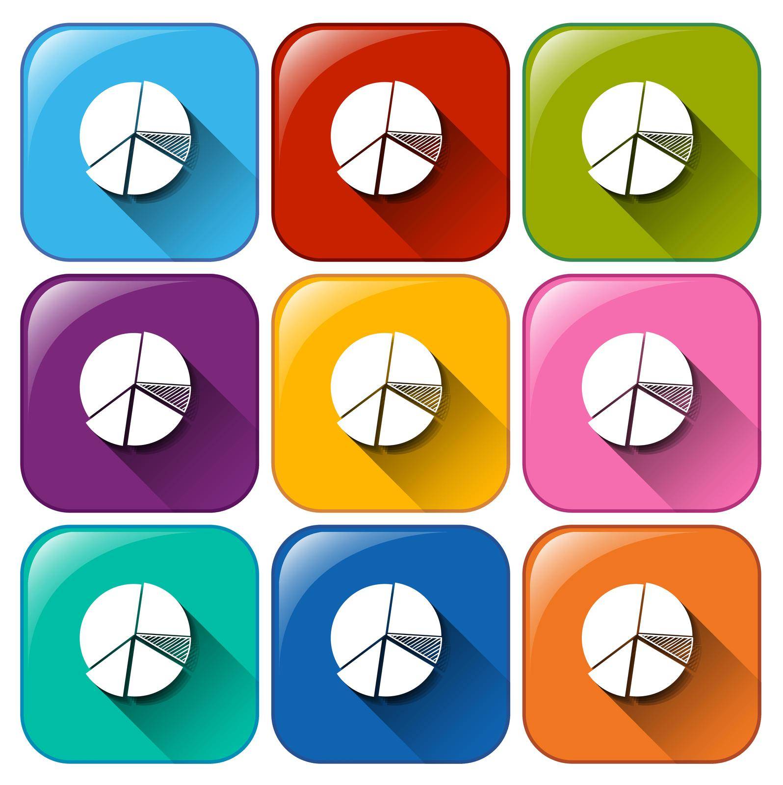 Rounded buttons with circular graphs on a white background