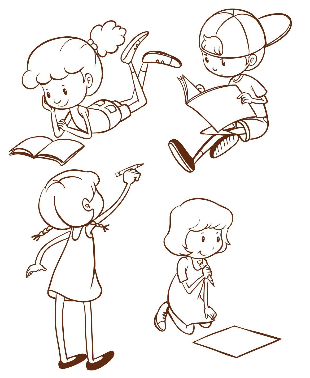 Illustration of children reading and writing