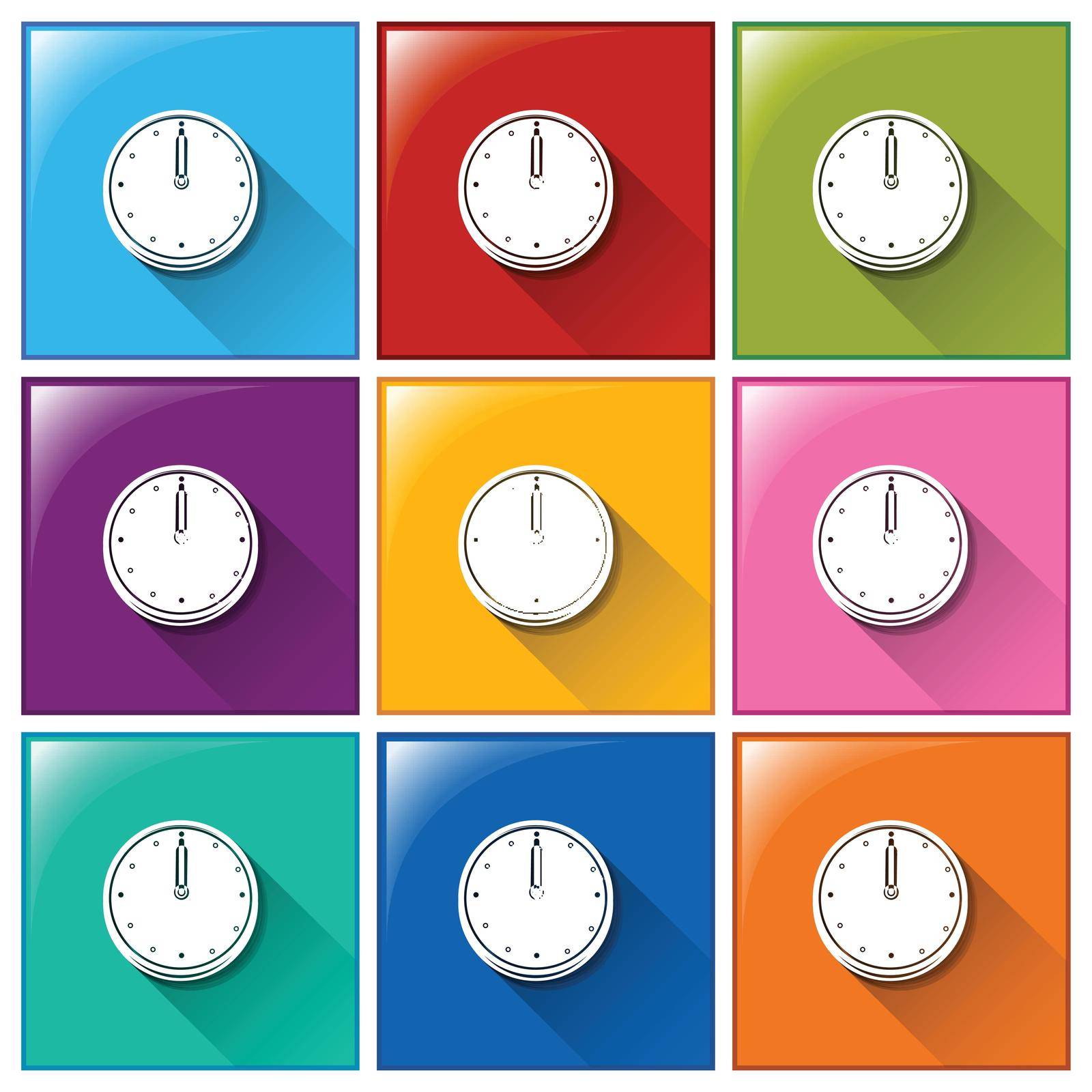 Illustration of the square buttons with clocks on a white background