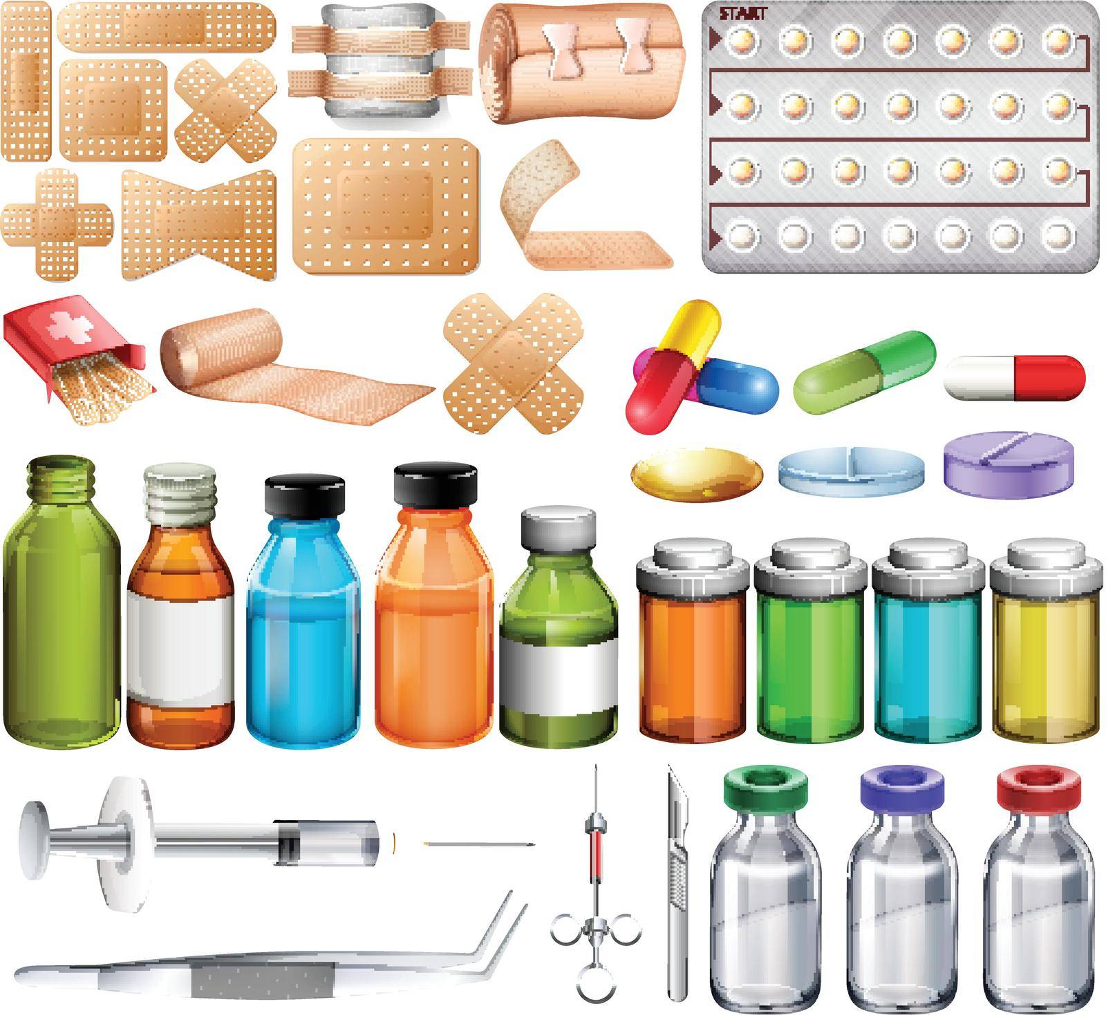 Set of first aid stuff commonly used