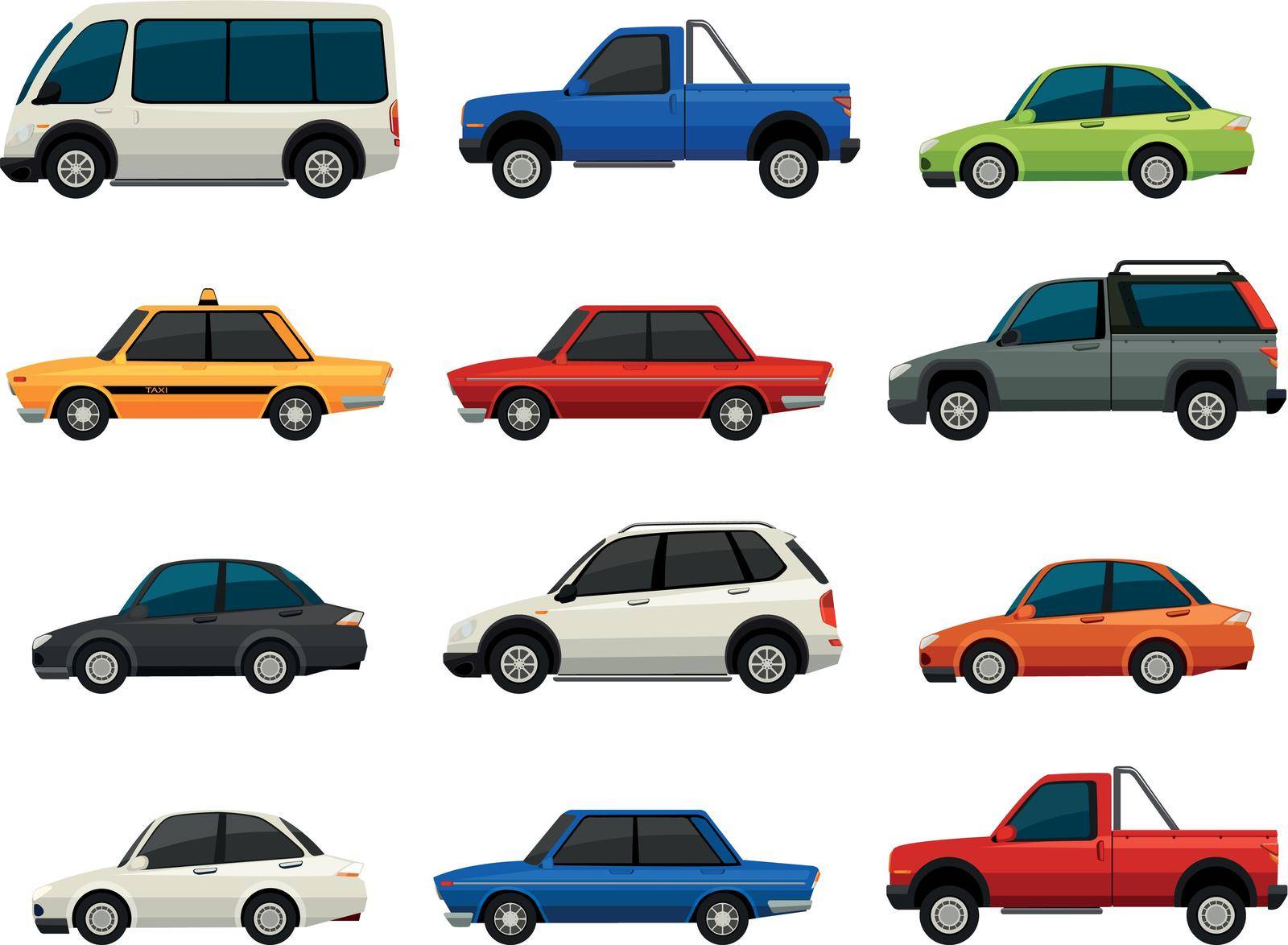 Set of vehicles on a white background