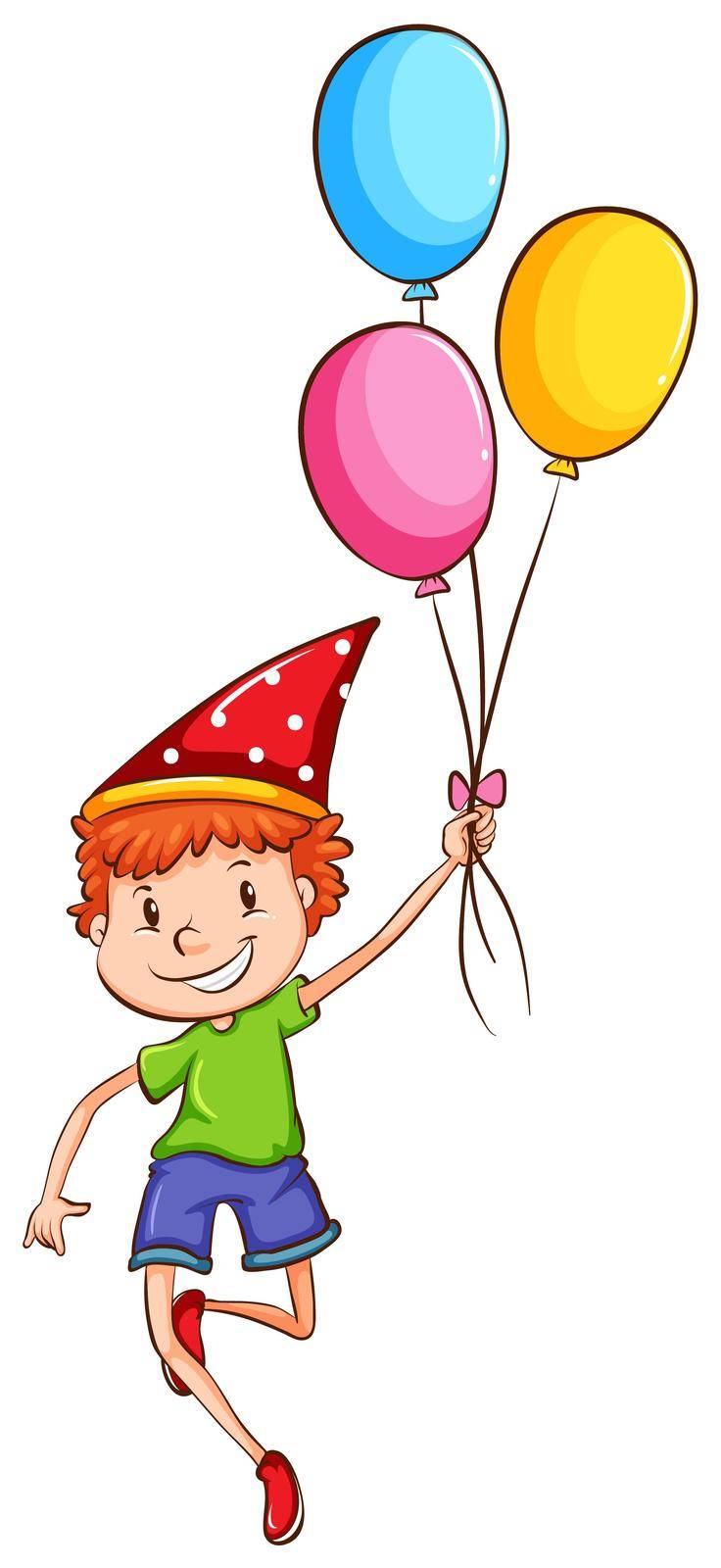 A sketch of a happy kid with balloons on a white background