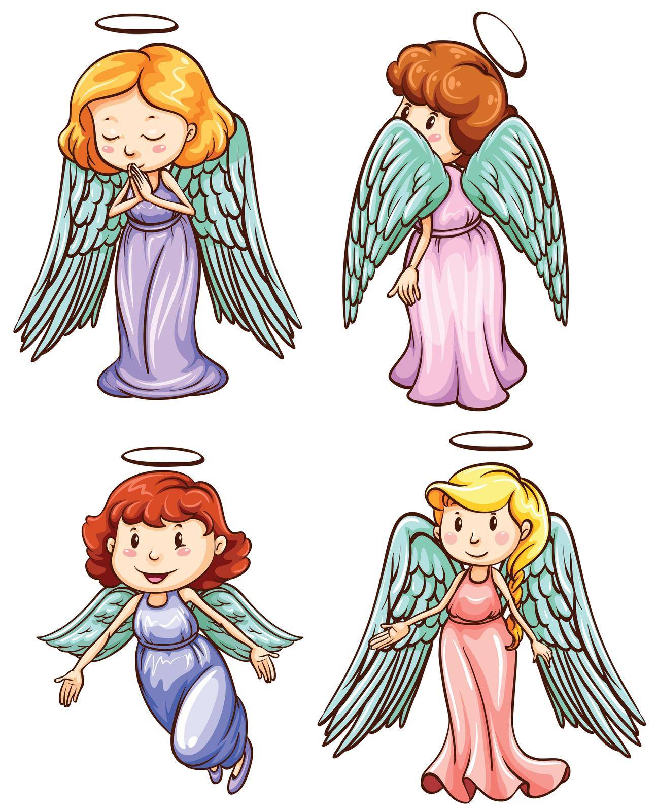 Illustration of the simple sketches of angels on a white background