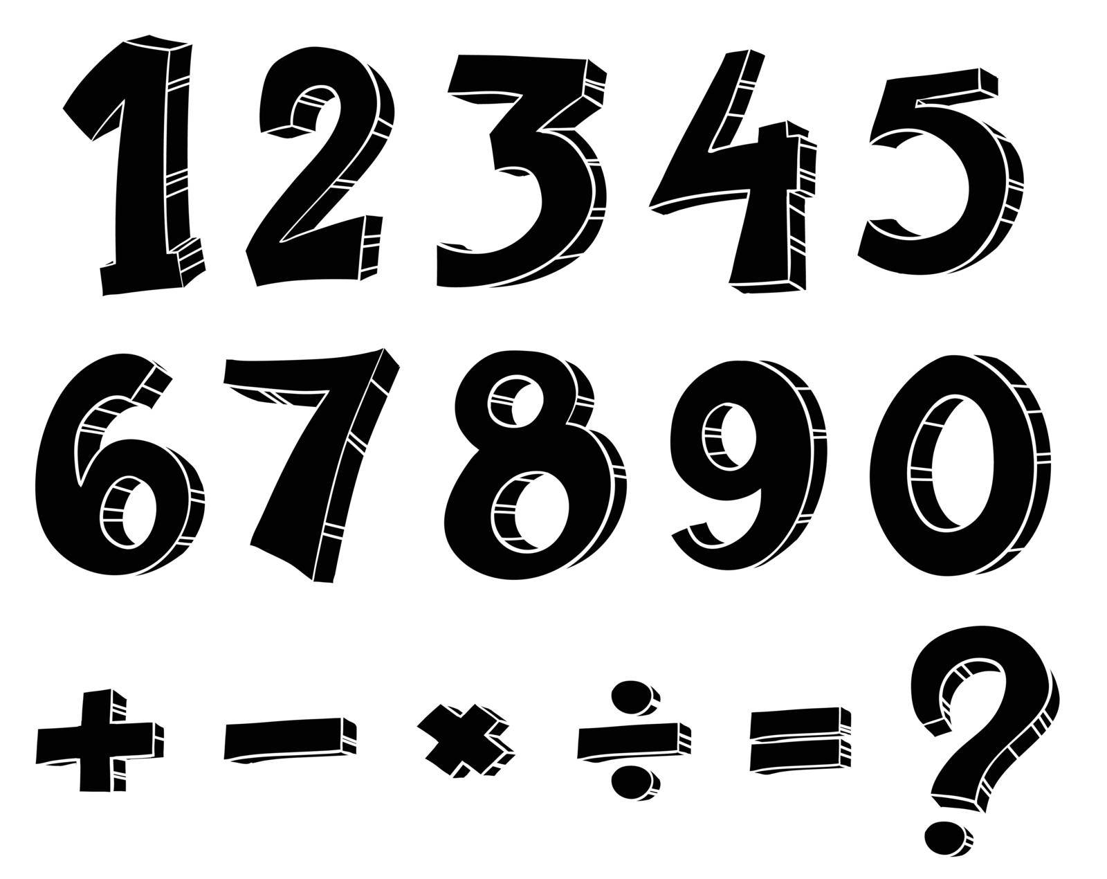 Illustration of the numeric figures and mathematical operations on a white background