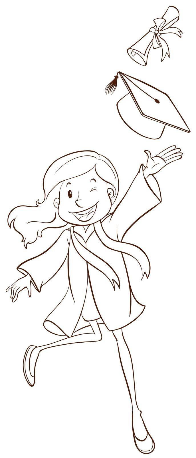 Illustration of a simple sketch of a girl graduating on a white background