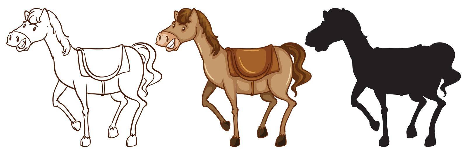Illustration of the three horses on a white background