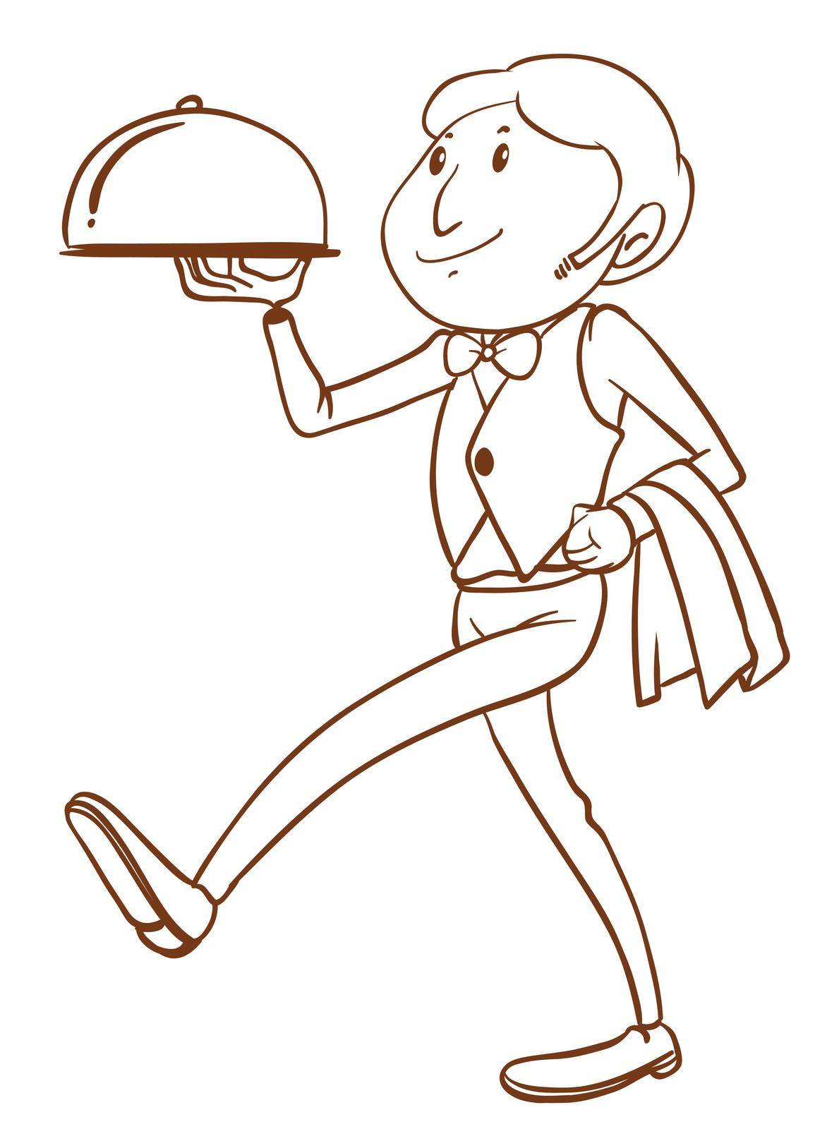 Illustration of a simple drawing of a waiter on a white background