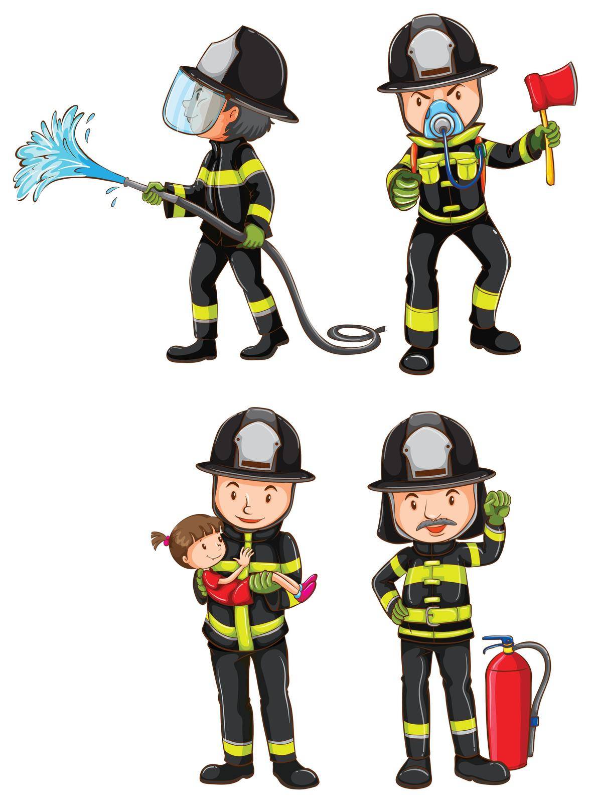 Illustration of a simple sketch of firemen on a white background