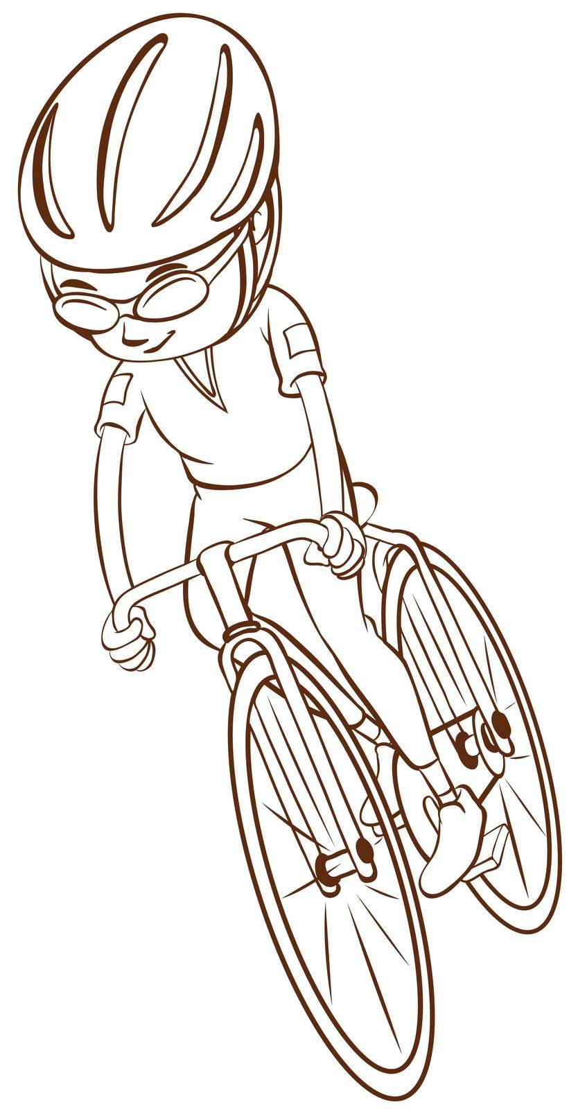 Illustration of a plain sketch of a cyclist on a white background