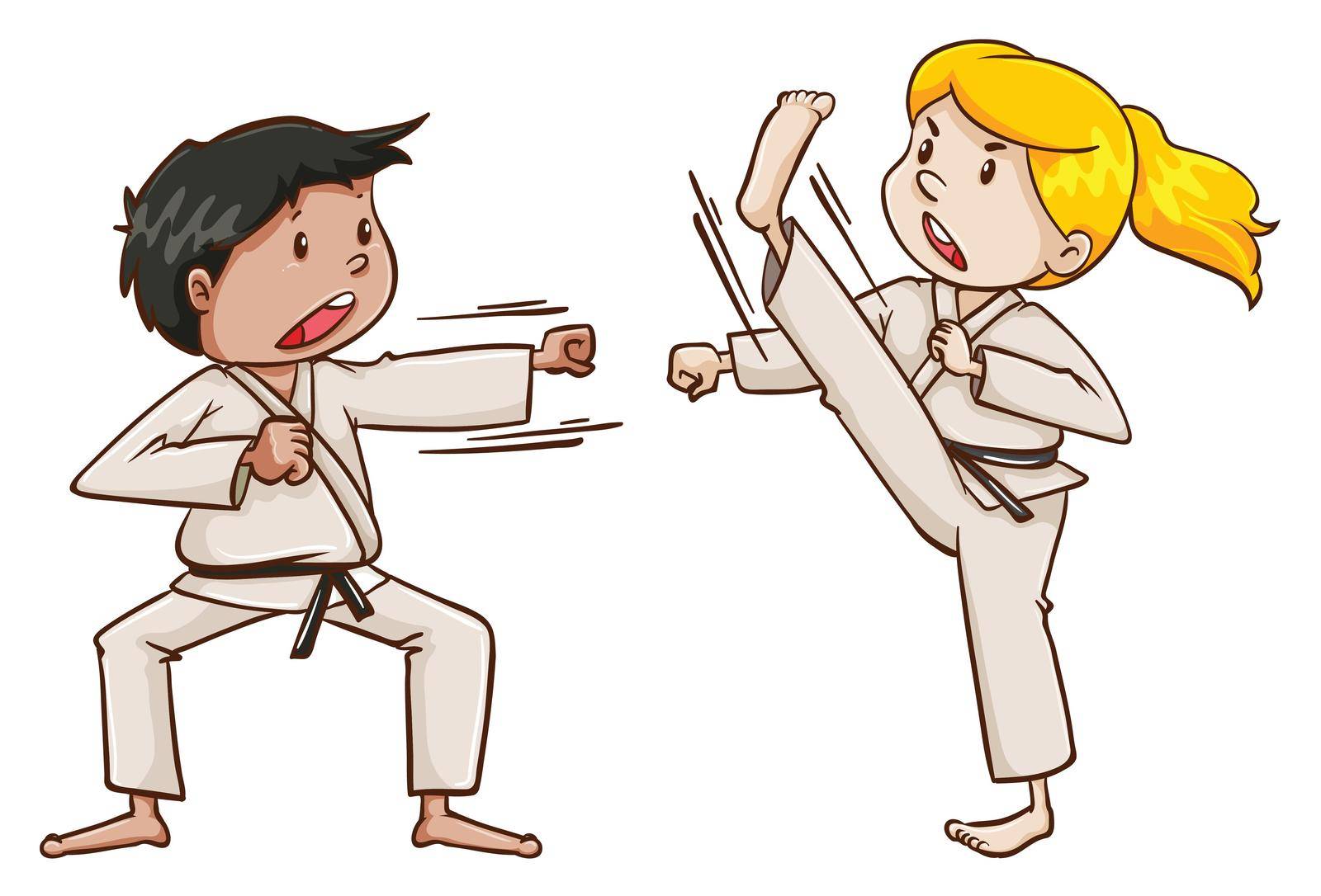 Illustration of the kids doing martial arts on a white background