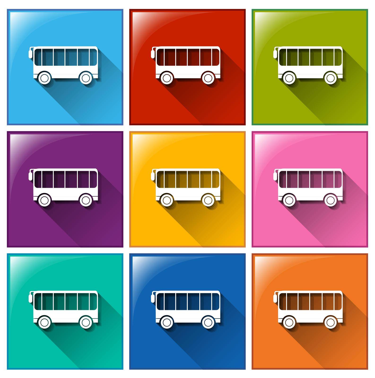 Square buttons with vehicles on a white background