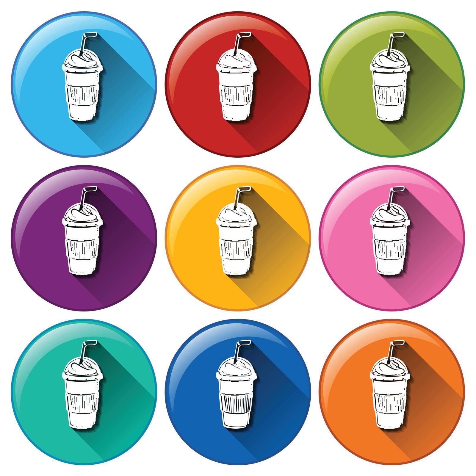 Illustration of the rounded icons with cold refreshing drinks on a white background