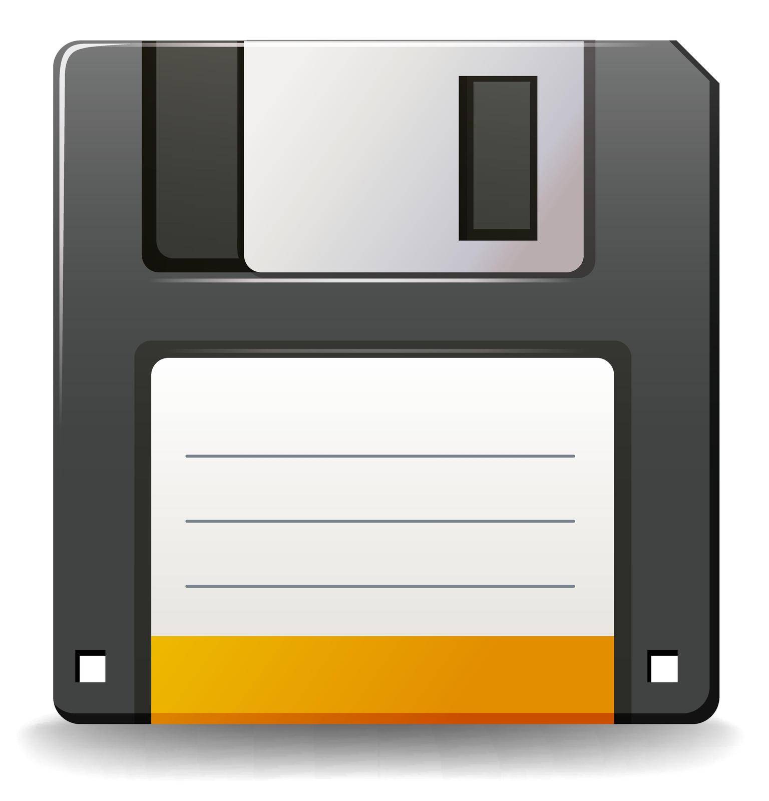Black color floppy disc on white background