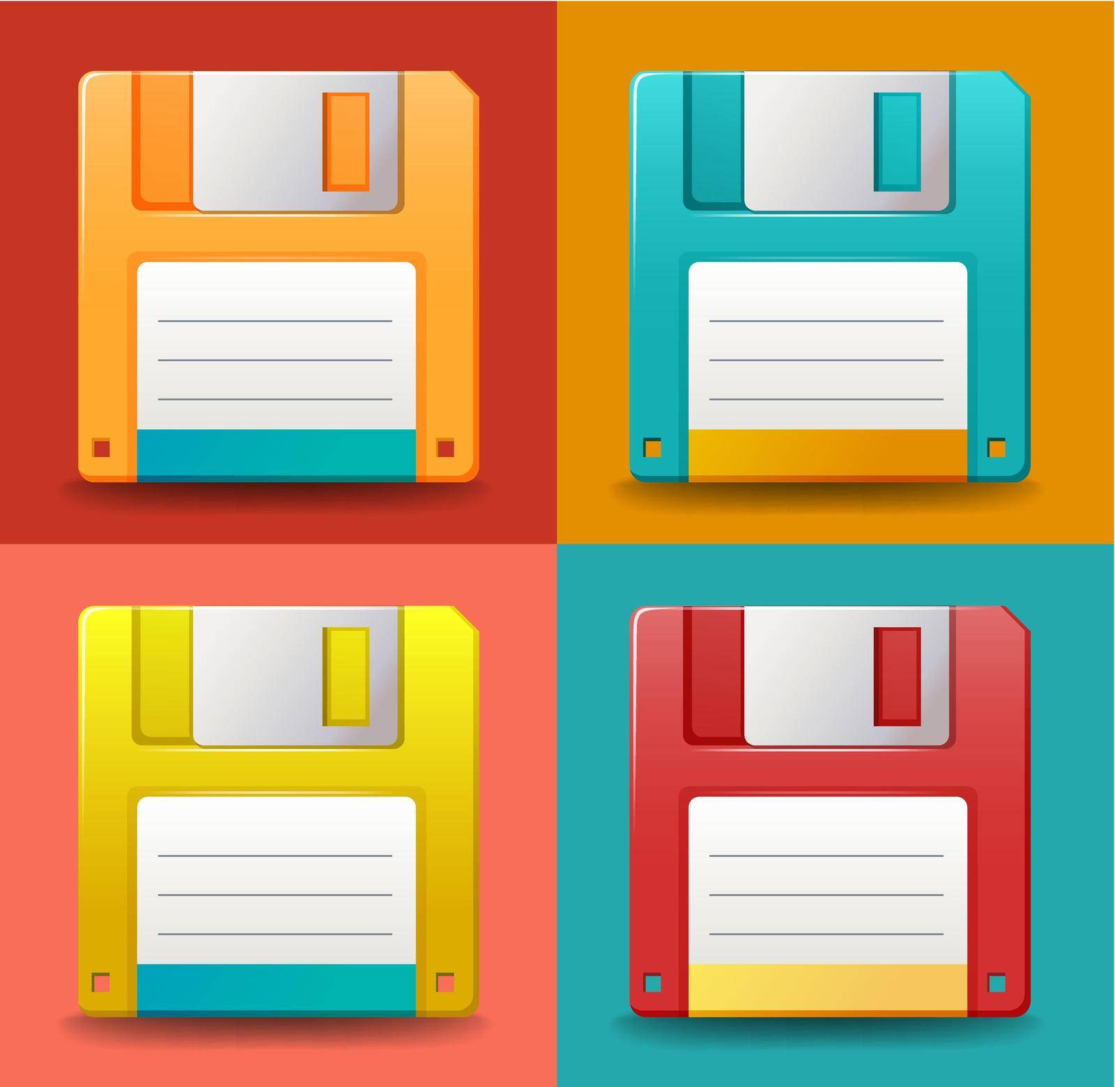 Set of colorful floppy disc
