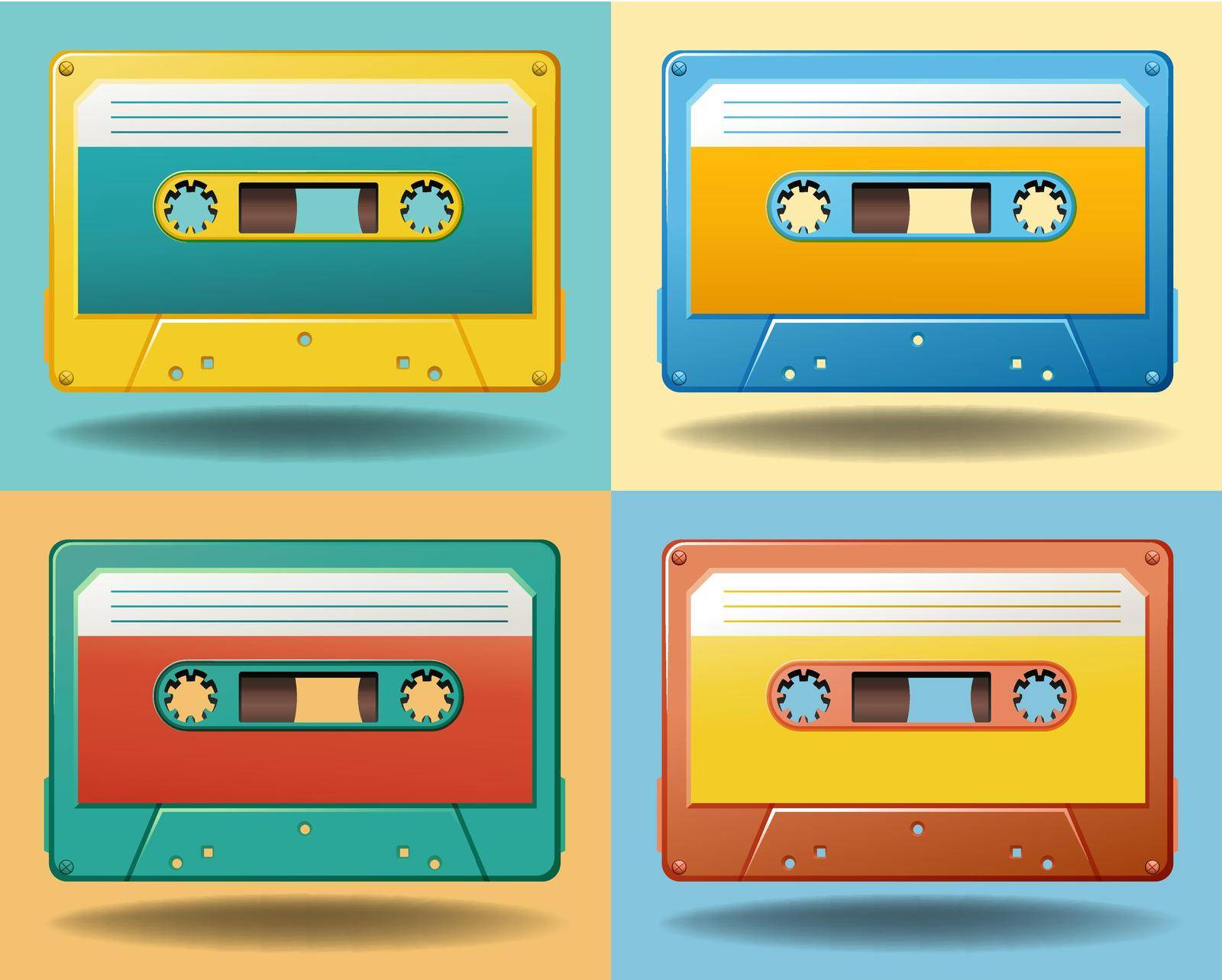 Set of four different color cassettes