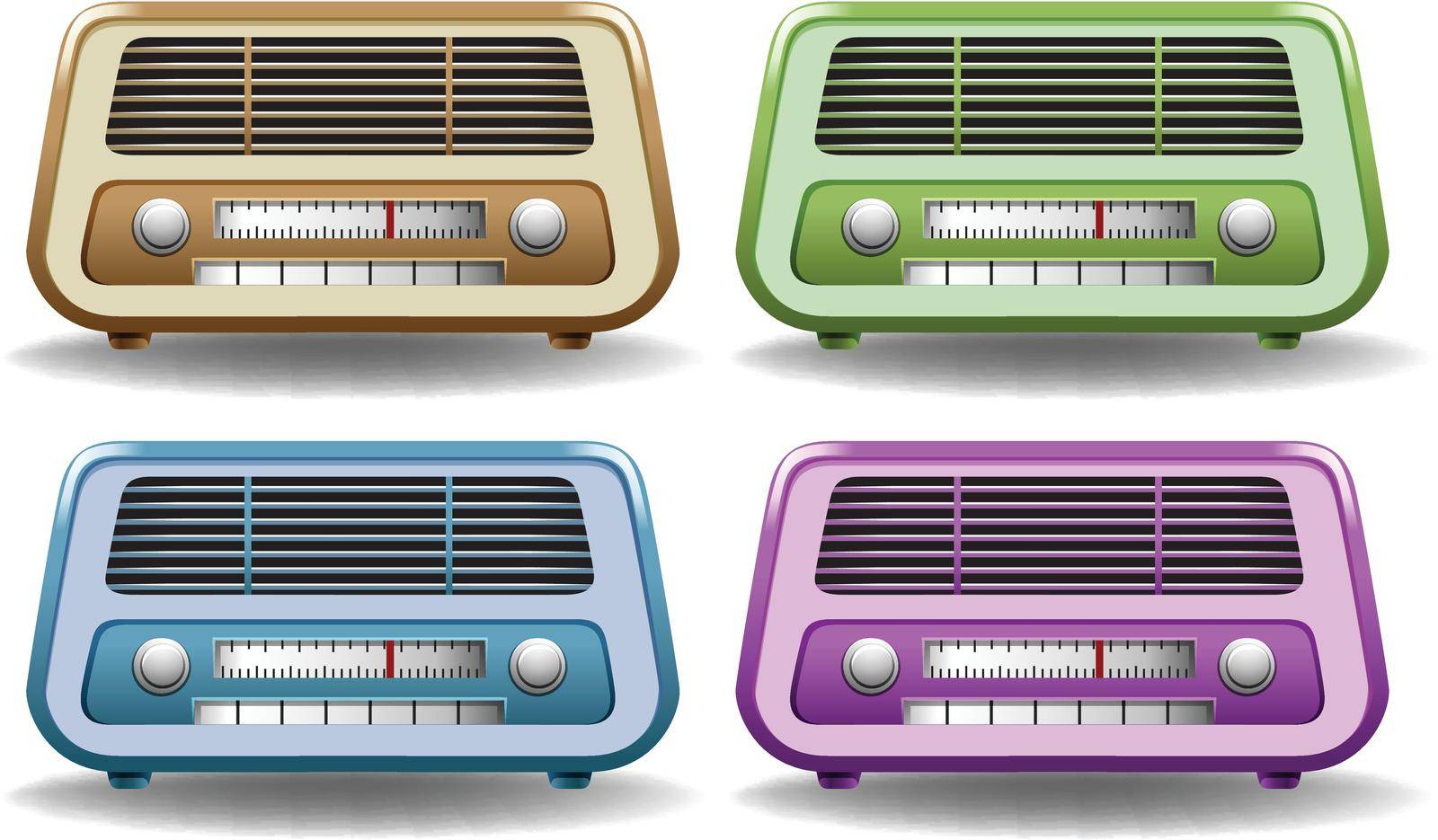Retro radio in four different colors