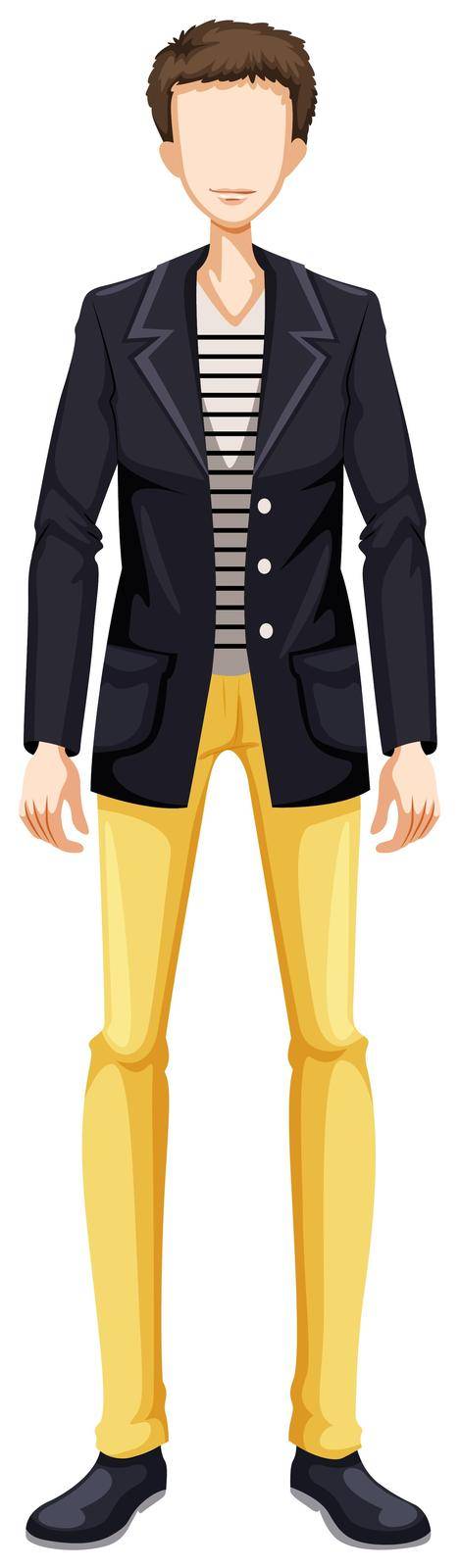 Sketch of a man in black coat and yellow pants