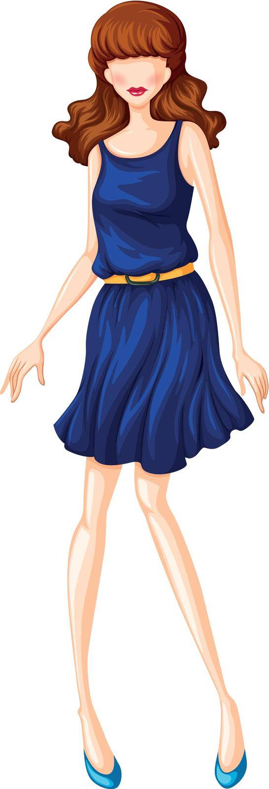 Female model in blue dress with belt