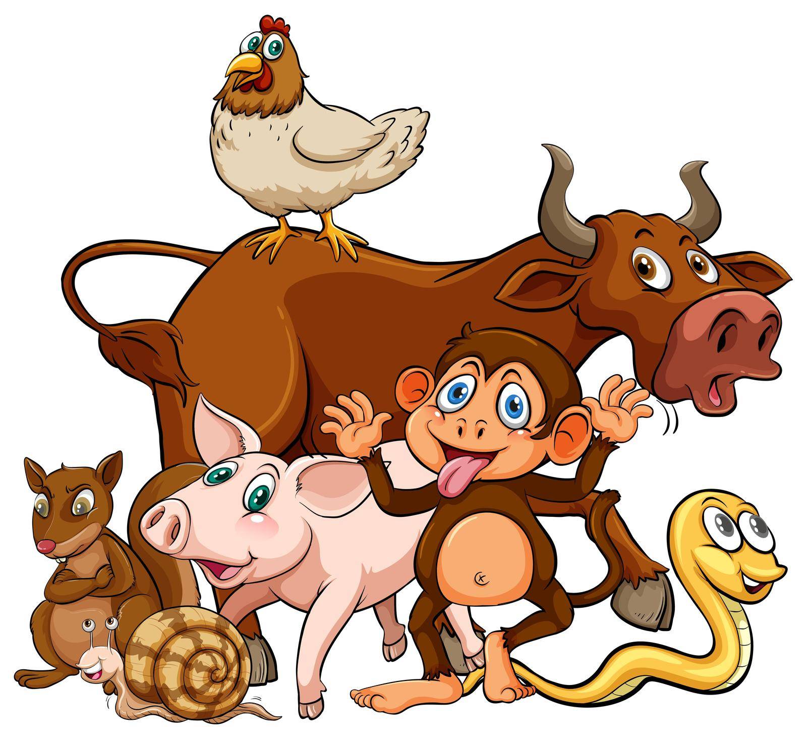 Many farm animals living together