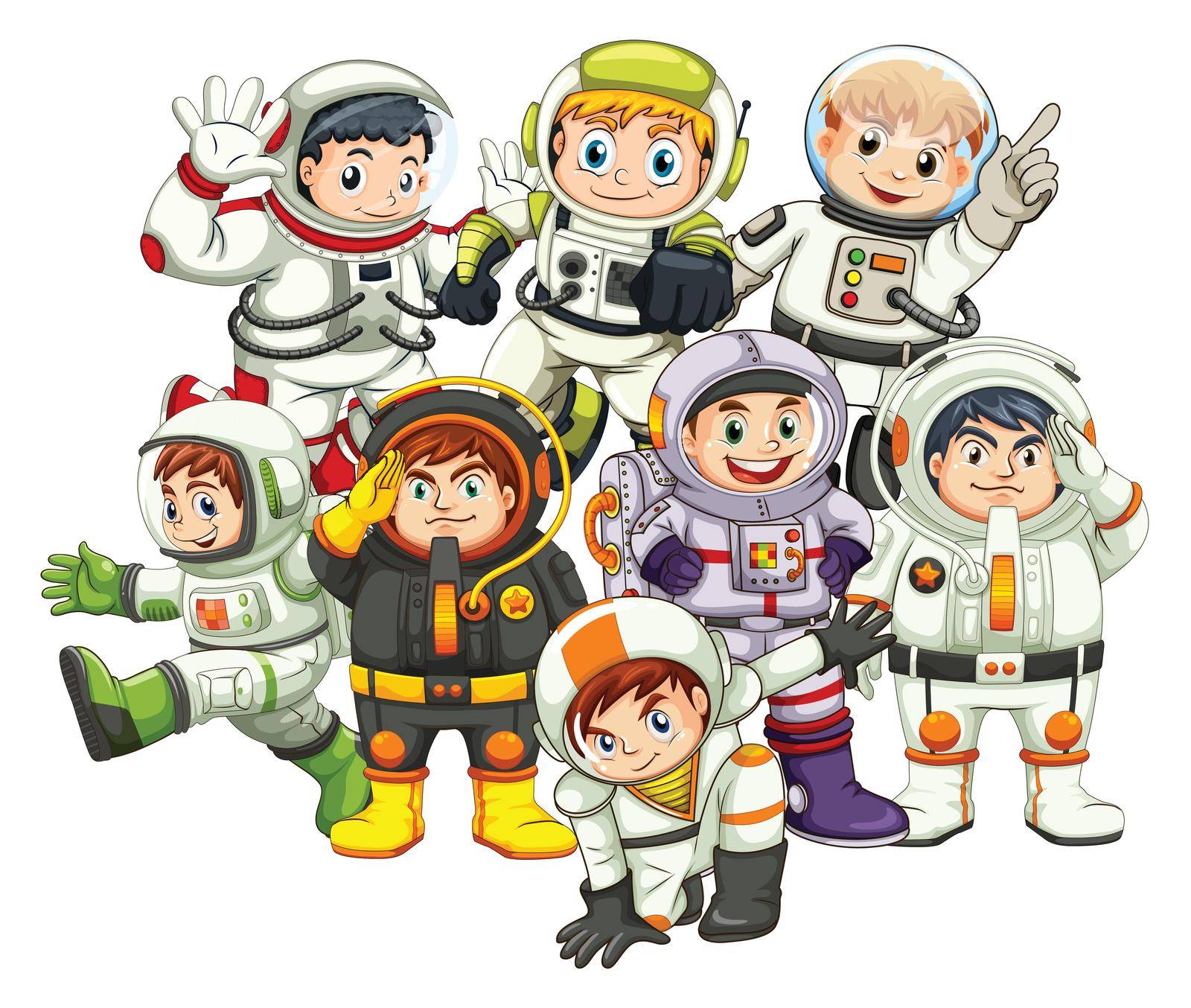 Astronauts wearing spacesuit and helmet
