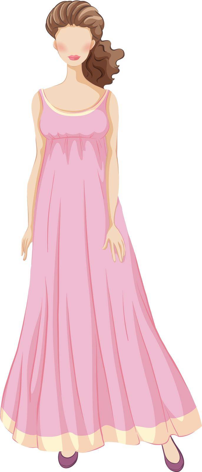 Sketch of a woman in long pink gown